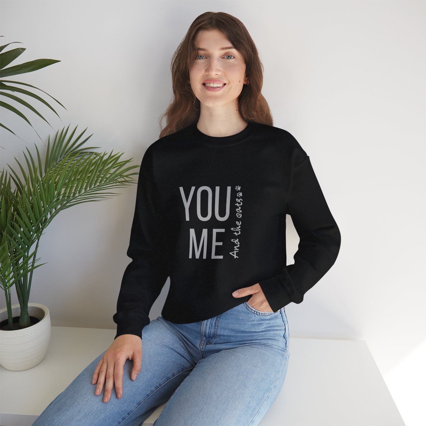 Romantic You Me and the Cats, Unisex Crewneck Sweatshirt | Perfect Gift for Couples, Cozy Lounge Wear, Relationship Apparel