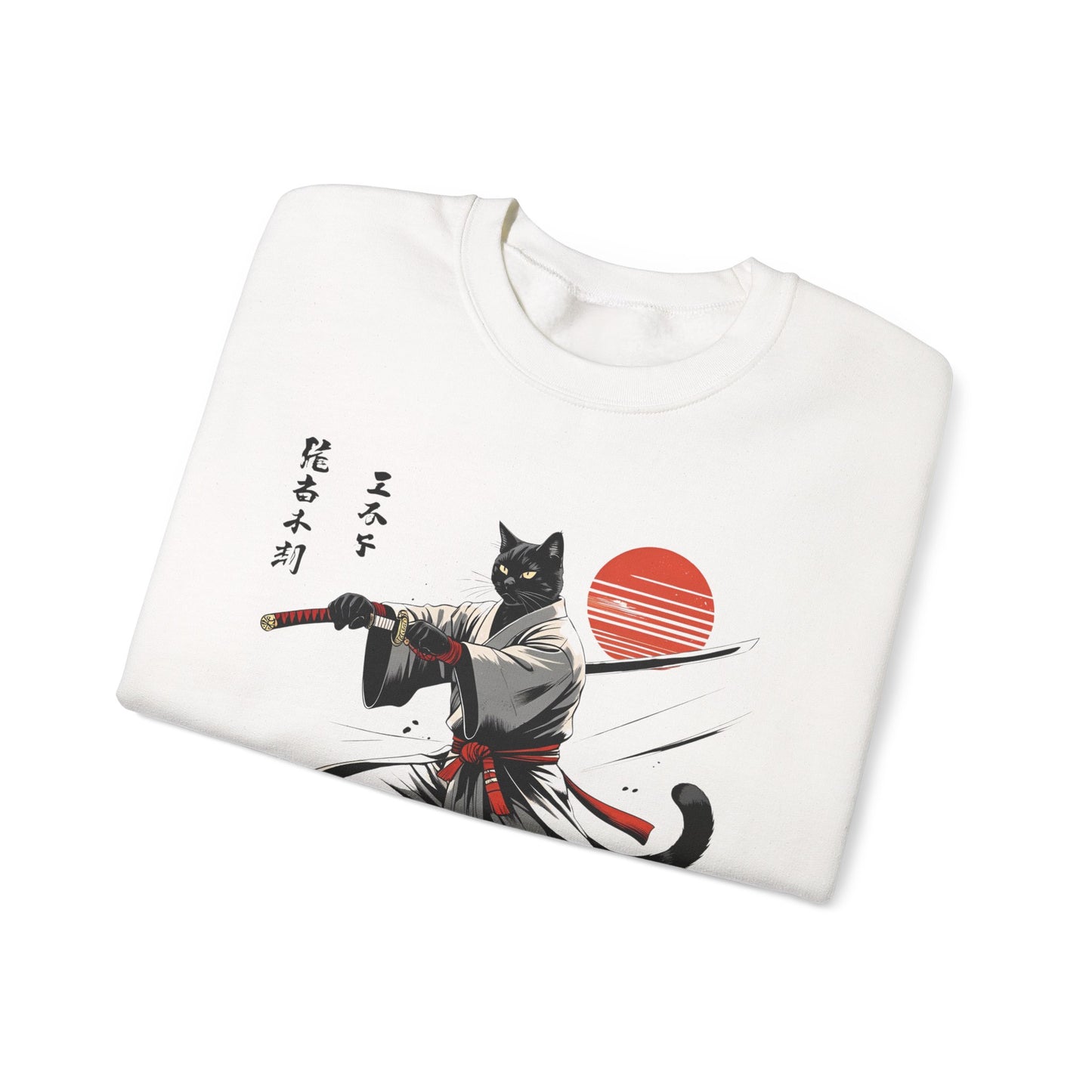 Samurai Cat Sweatshirt, Comfy Unisex Crewneck for Anime Lovers, Gift for Cat Owners, Stylish Streetwear, Perfect for Casual Outings