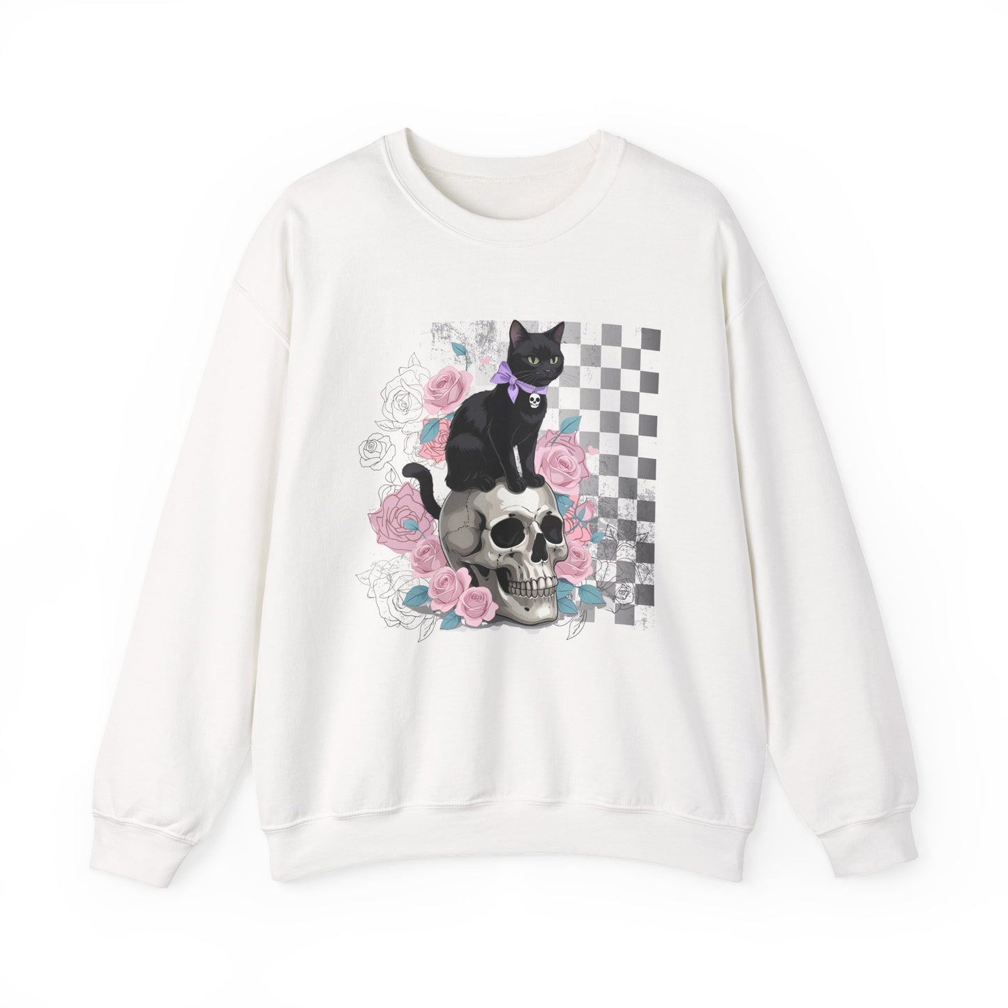 Gothic Cat Sweatshirt - Unisex Heavy Blend™ Crewneck, Cozy Gift for Cat Lovers, Halloween Apparel, Casual Wear, Unique Design