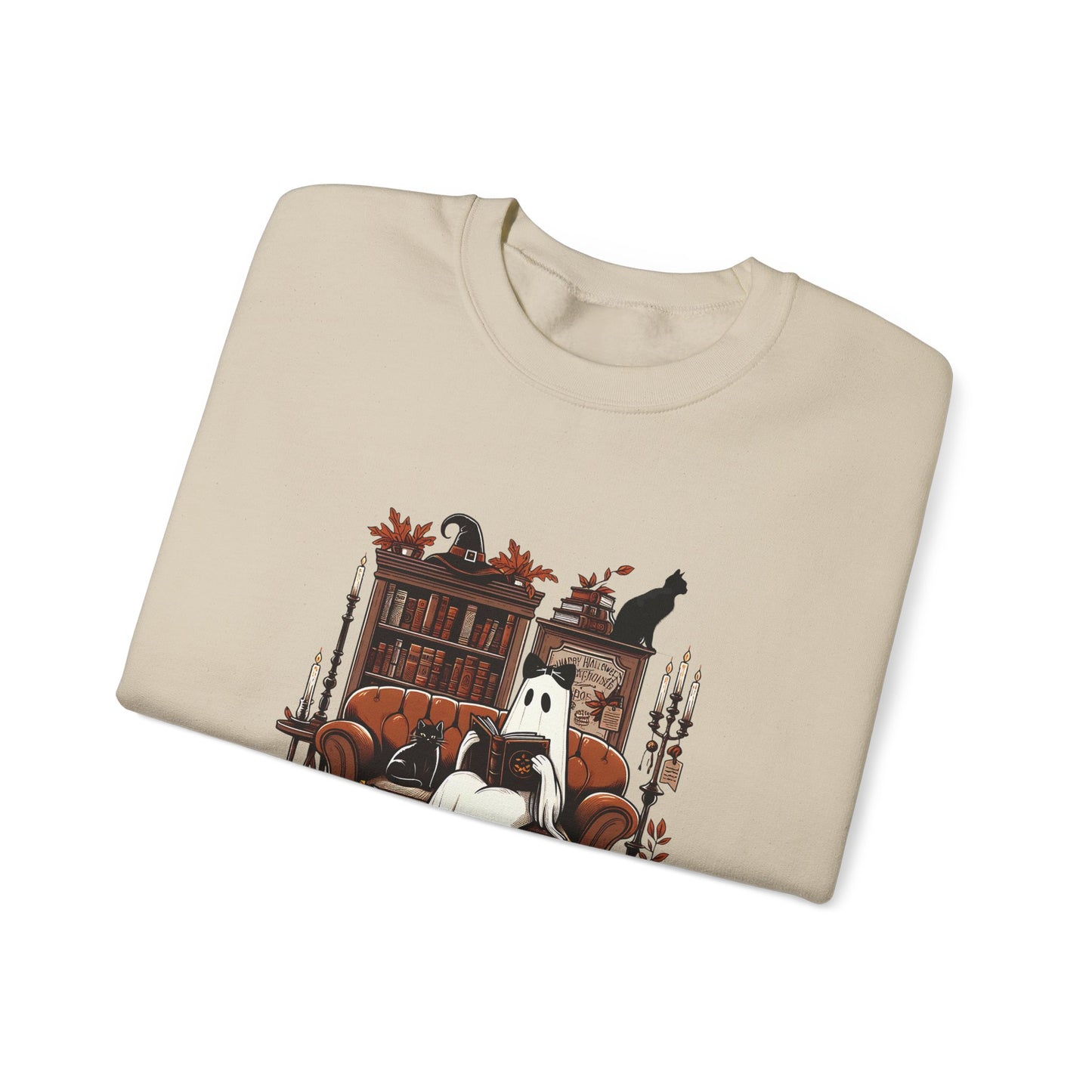 Cozy Literary Halloween Sweatshirt - Perfect for Book Lovers, Cat Lovers, Halloween, Fall Fashion, Gift for Readers, Literary Gift