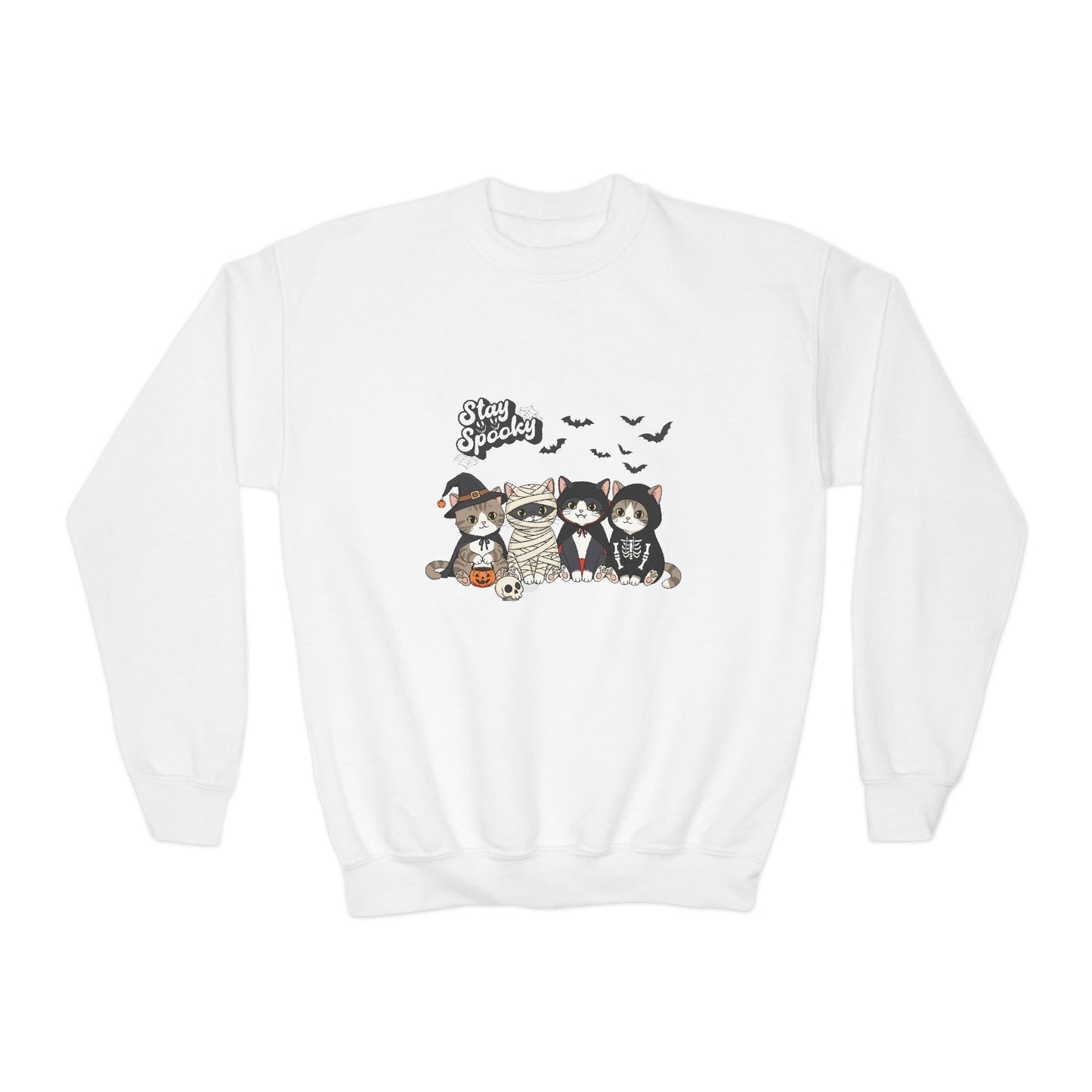Spooky Crewneck Sweatshirt for Kids, Halloween Kids Sweatshirt, Cute Cat and Owl Design, Cozy Youth Sweater, Gift for Children