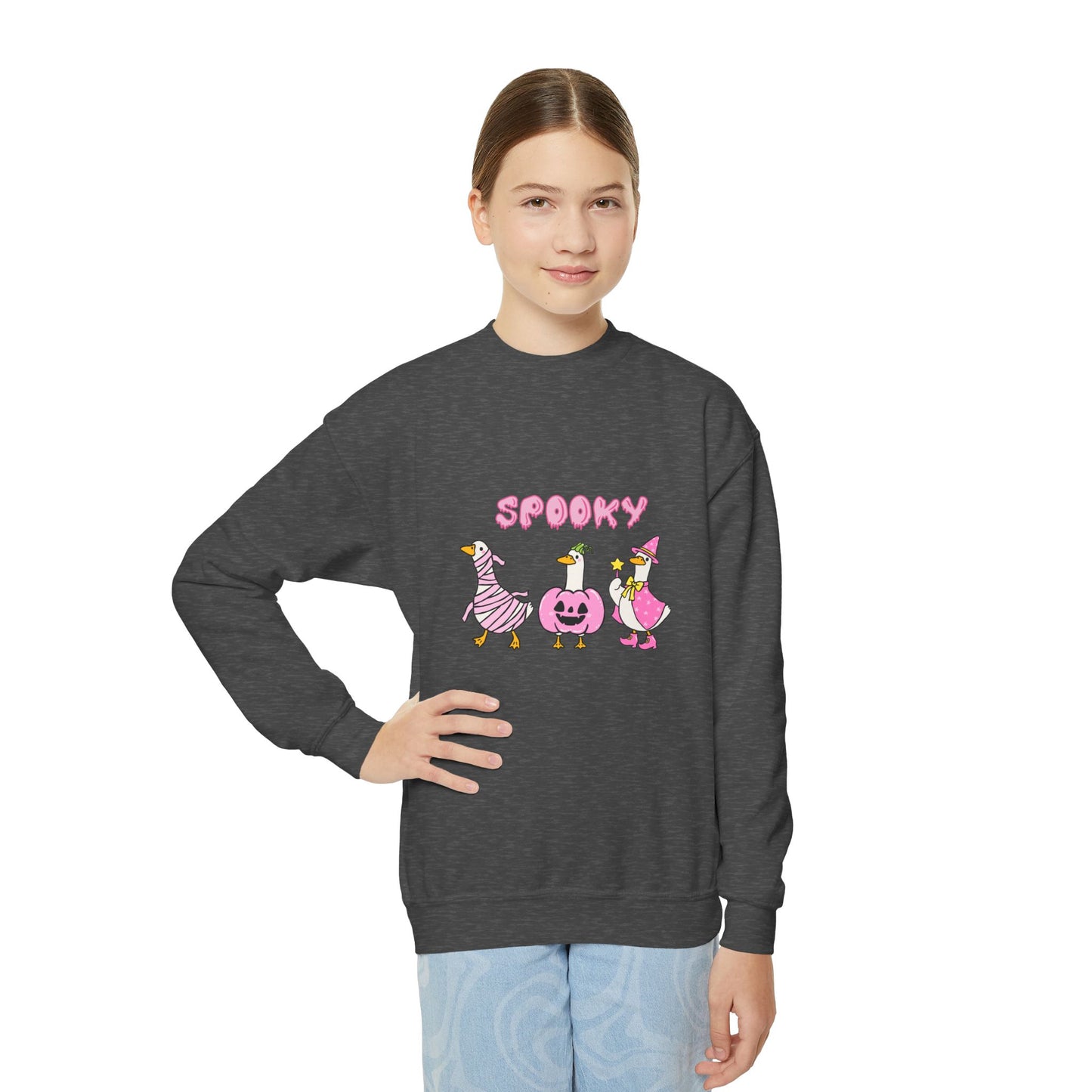 Spooky Youth Crewneck Sweatshirt, Halloween Sweatshirt, Kids Halloween Apparel, Cozy Fall Fashion, Fun Spooky Outfit