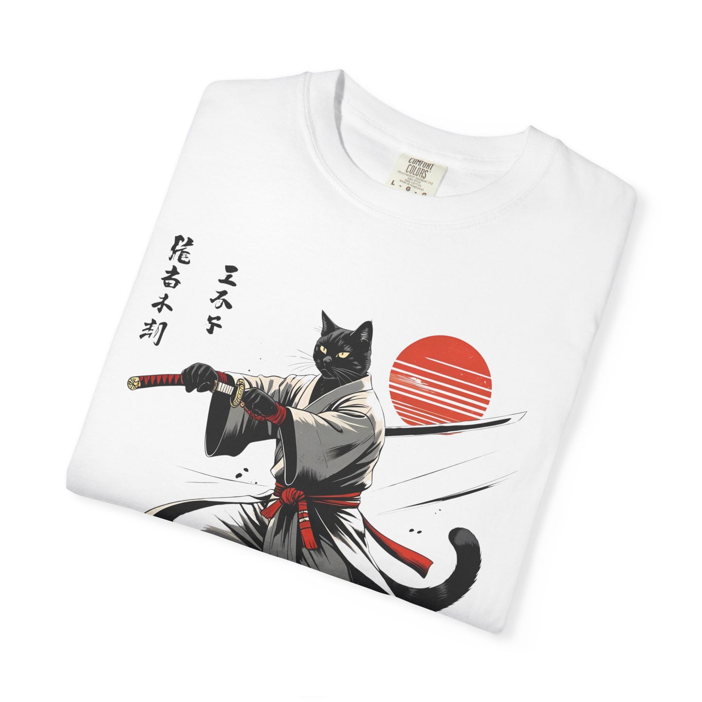 Samurai Cat Youkai T-shirt, Unisex Garment-Dyed Tee, Cat Lover Shirt, Japanese Art Tee, Gifts for Anime Fans, Fun Casual Wear
