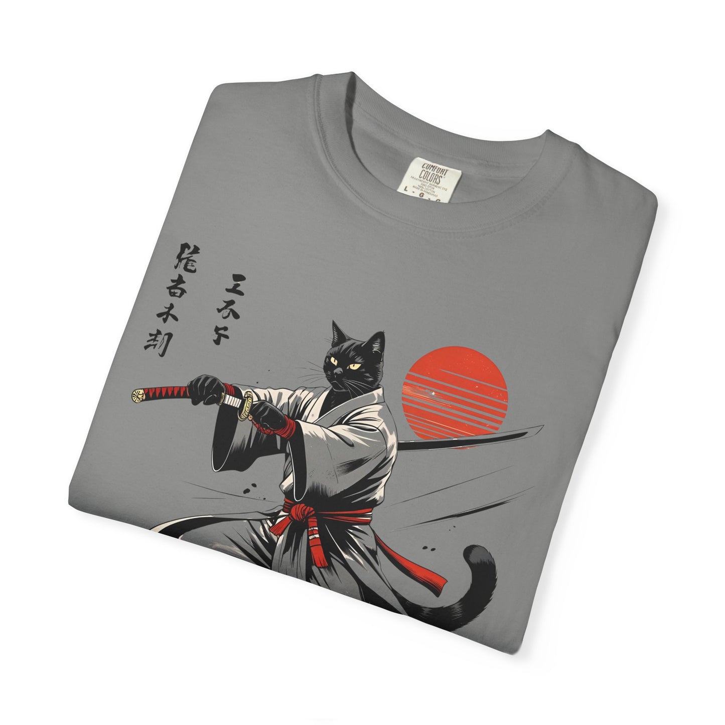 Samurai Cat Youkai T-shirt, Unisex Garment-Dyed Tee, Cat Lover Shirt, Japanese Art Tee, Gifts for Anime Fans, Fun Casual Wear