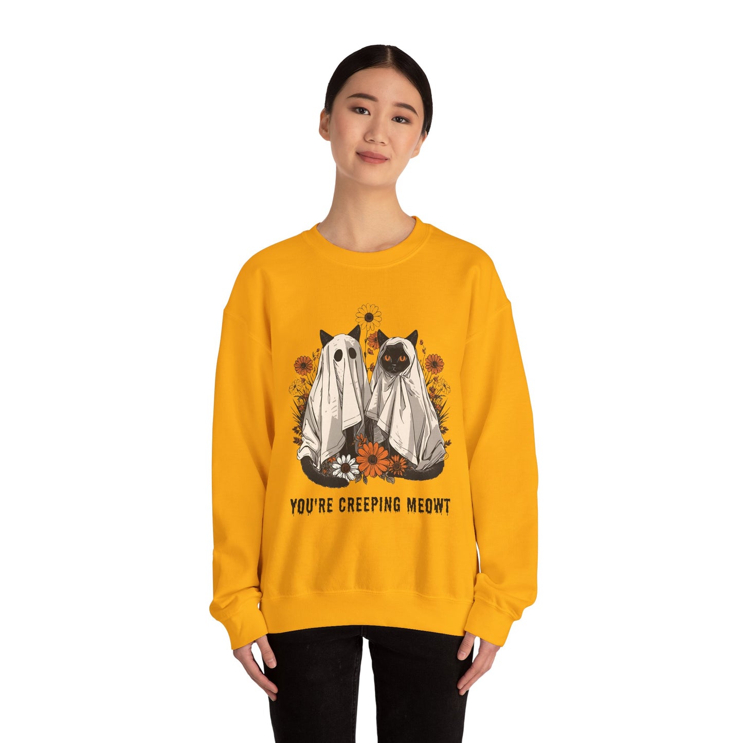 Spooky Cat Crewneck Sweatshirt - You're Creeping Meowt, Halloween Sweatshirt, Cozy Unisex Sweater, Gift for Cat Lovers, Fall Fashion