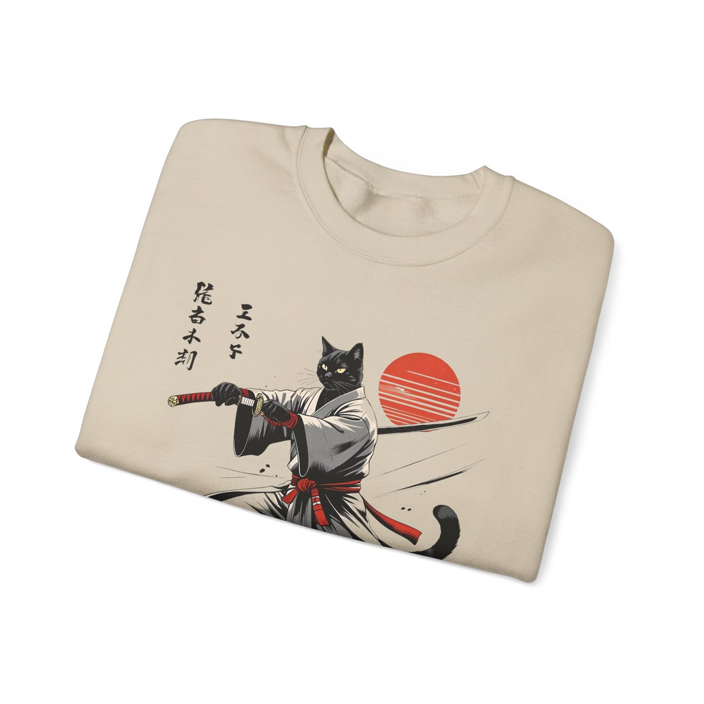 Samurai Cat Sweatshirt, Comfy Unisex Crewneck for Anime Lovers, Gift for Cat Owners, Stylish Streetwear, Perfect for Casual Outings