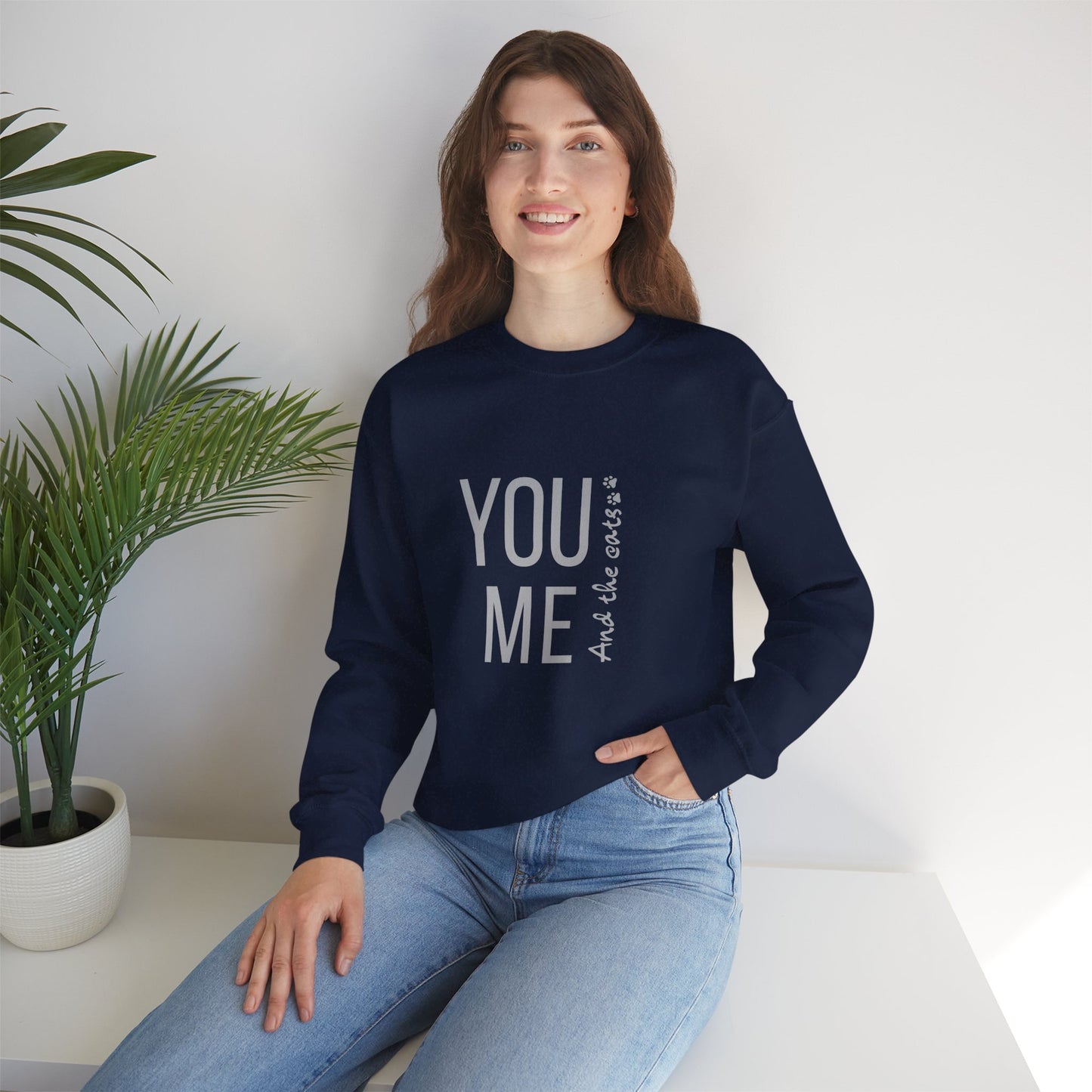 Romantic You Me and the Cats, Unisex Crewneck Sweatshirt | Perfect Gift for Couples, Cozy Lounge Wear, Relationship Apparel