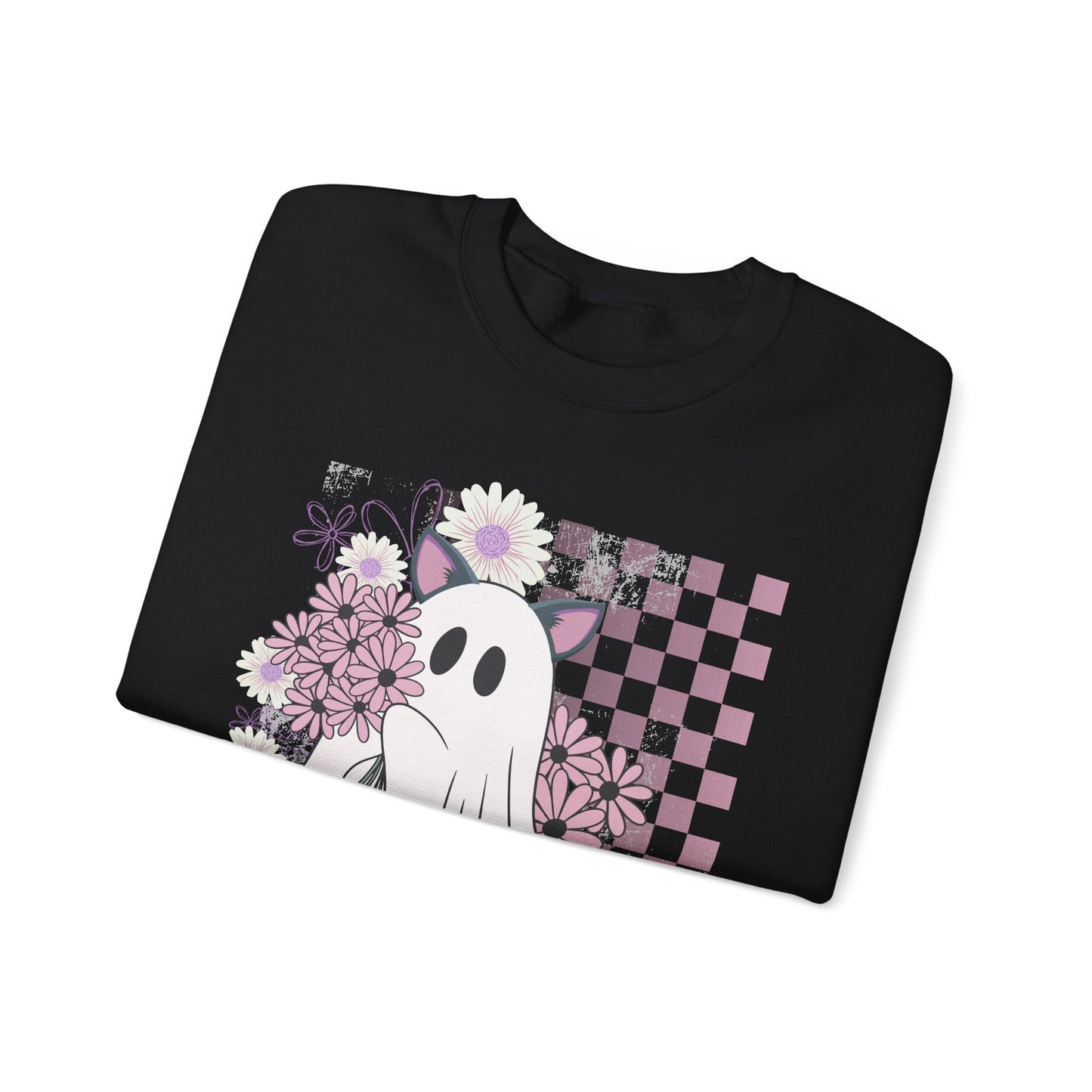 Whimsical Ghost Floral Crewneck Sweatshirt, Cute Fall Apparel, Halloween Sweater, Cozy Unisex Clothing, Spooky Season Fashion