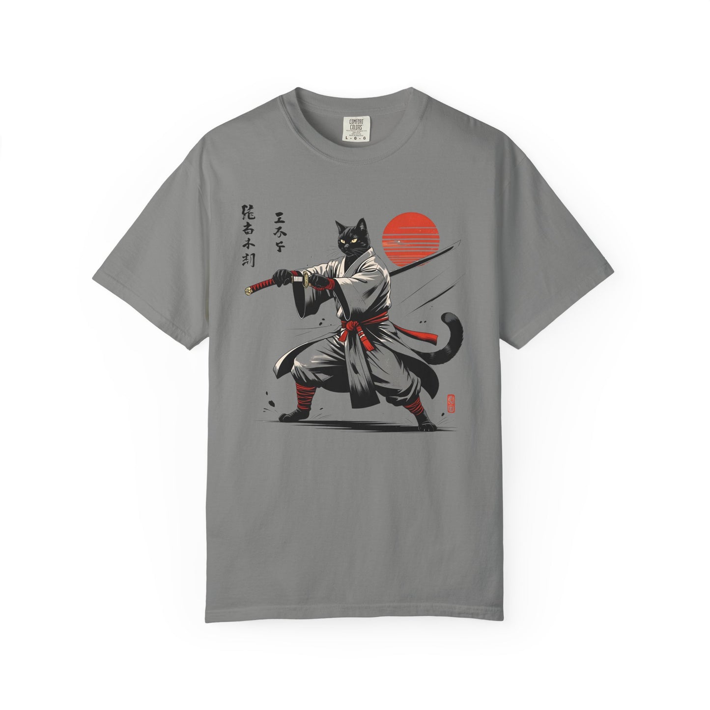 Samurai Cat Youkai T-shirt, Unisex Garment-Dyed Tee, Cat Lover Shirt, Japanese Art Tee, Gifts for Anime Fans, Fun Casual Wear