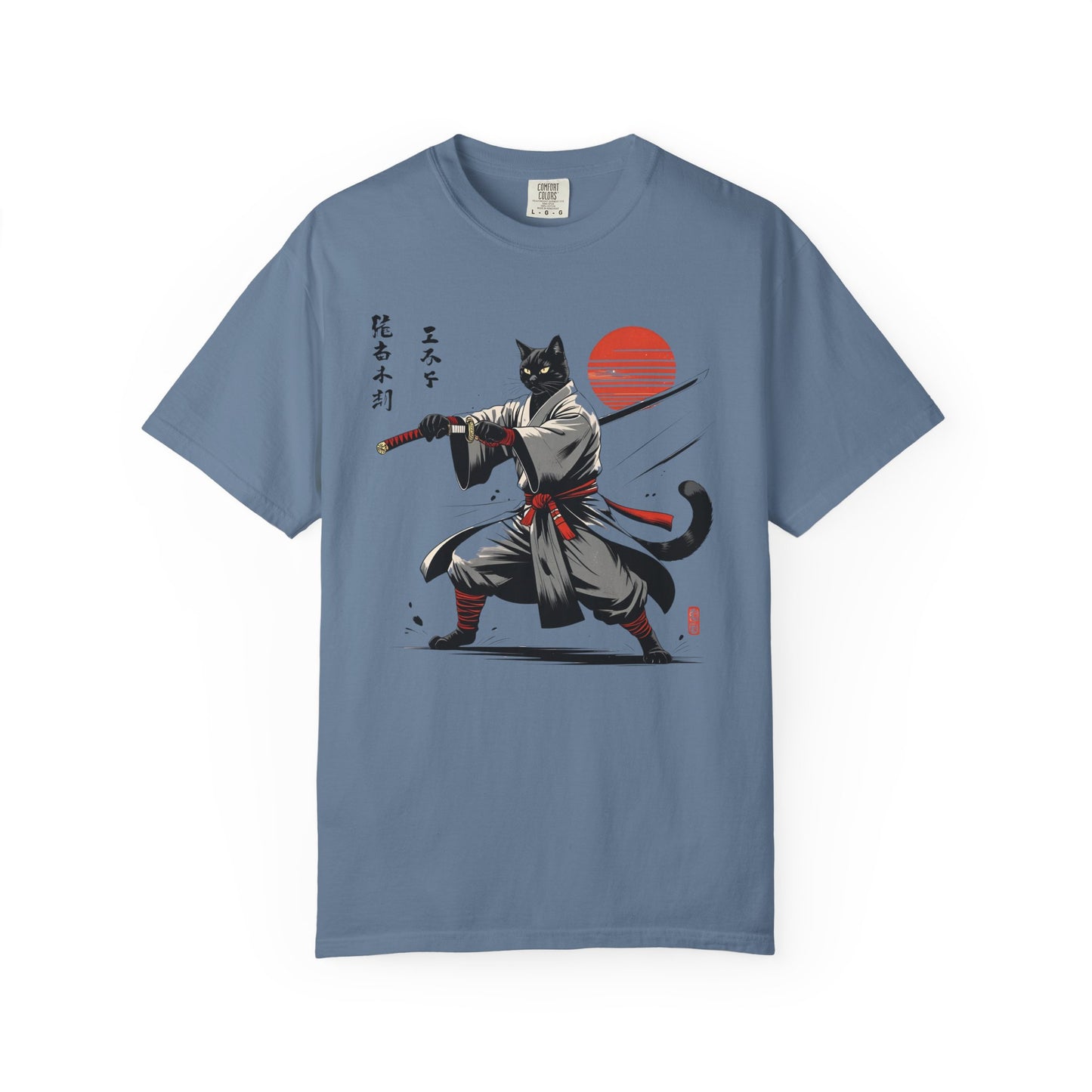 Samurai Cat Youkai T-shirt, Unisex Garment-Dyed Tee, Cat Lover Shirt, Japanese Art Tee, Gifts for Anime Fans, Fun Casual Wear