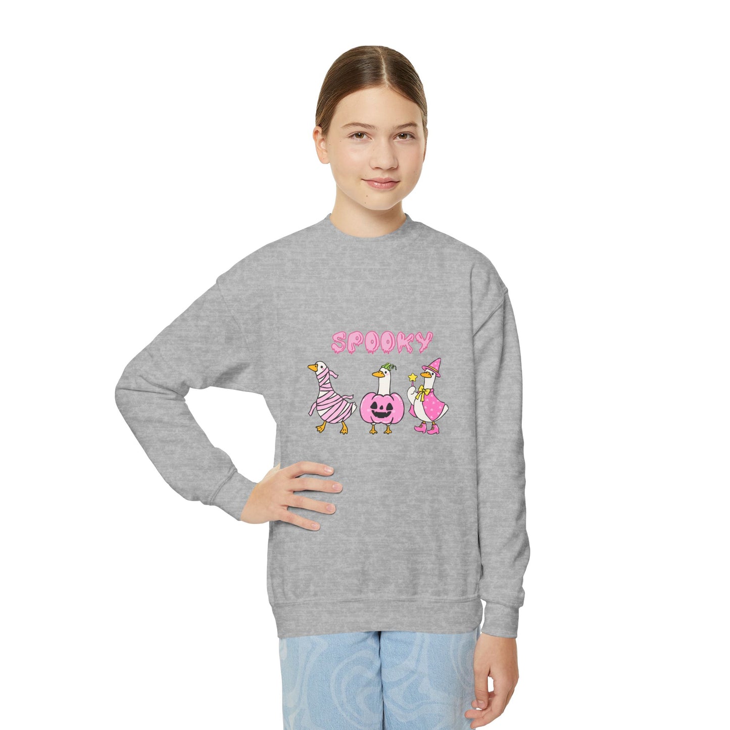 Spooky Youth Crewneck Sweatshirt, Halloween Sweatshirt, Kids Halloween Apparel, Cozy Fall Fashion, Fun Spooky Outfit
