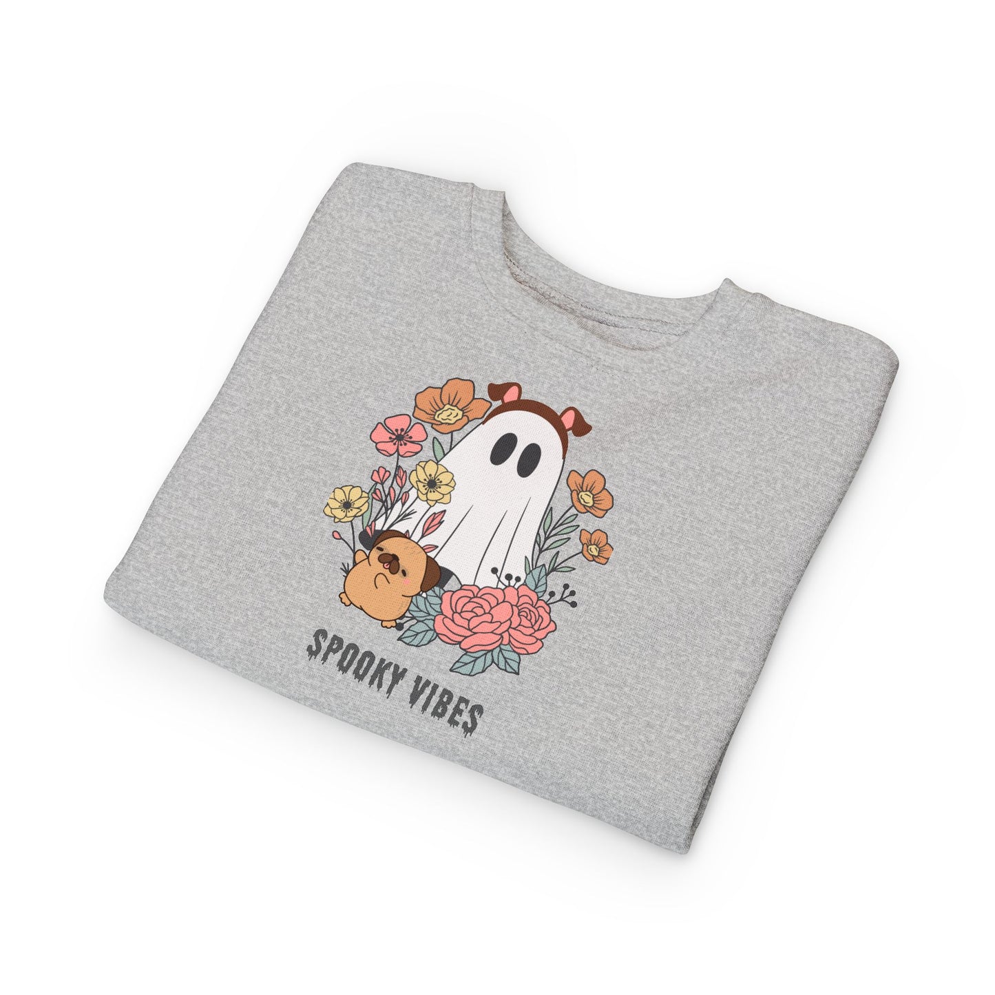 Spooky Vibes Toddler Sweatshirt, Cute Kids' Apparel, Halloween Outfit, Cozy Fall Clothing, Fun Ghost Design, Flower Print