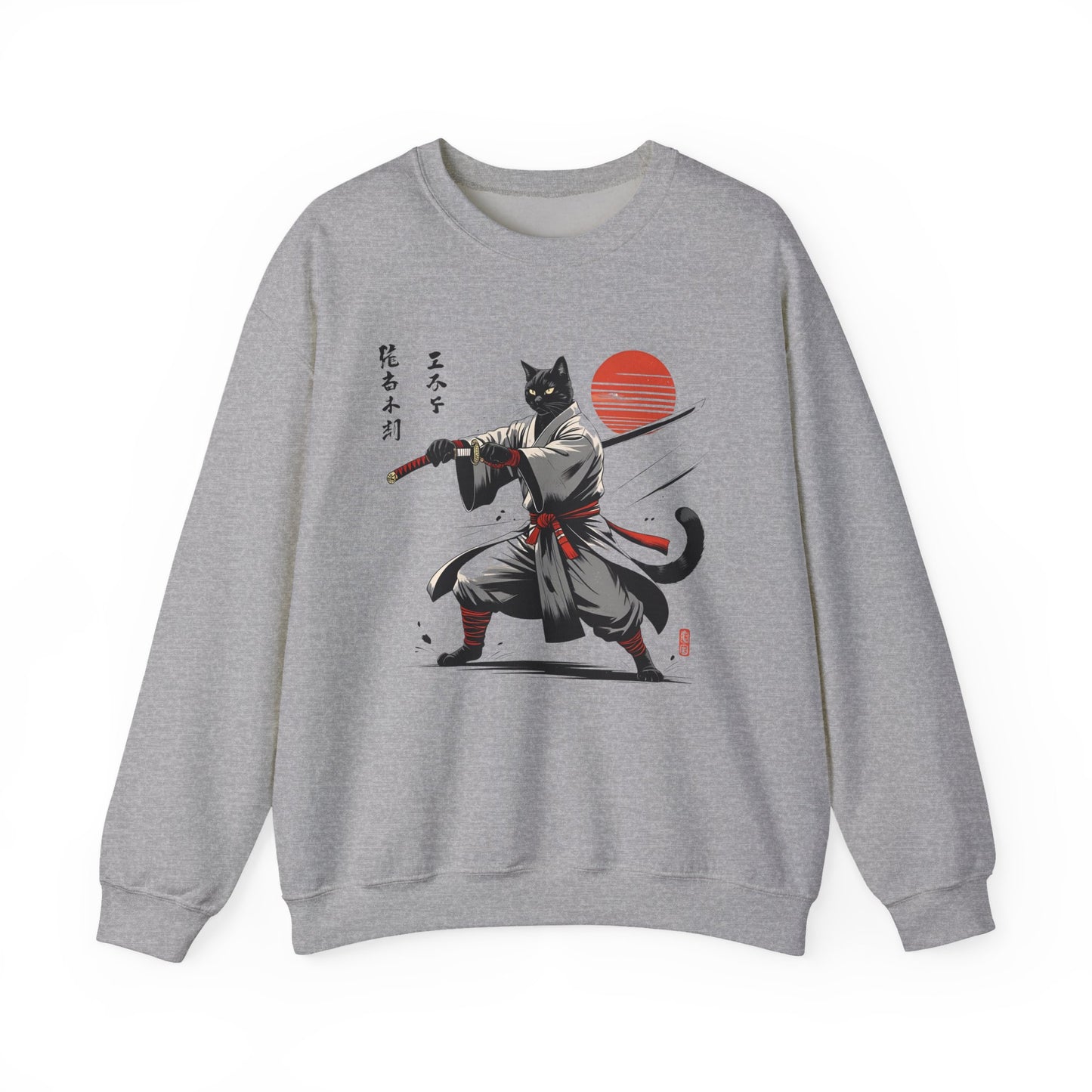 Samurai Cat Sweatshirt, Comfy Unisex Crewneck for Anime Lovers, Gift for Cat Owners, Stylish Streetwear, Perfect for Casual Outings