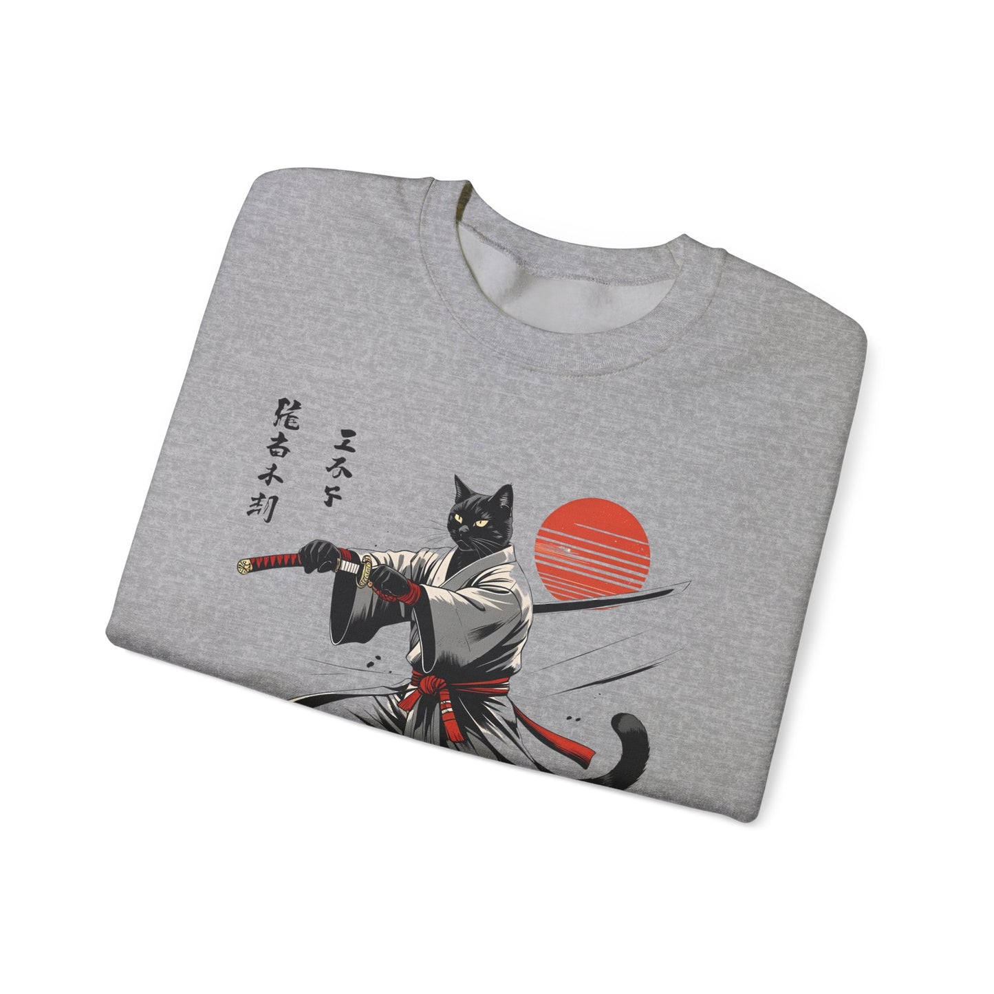 Samurai Cat Sweatshirt, Comfy Unisex Crewneck for Anime Lovers, Gift for Cat Owners, Stylish Streetwear, Perfect for Casual Outings