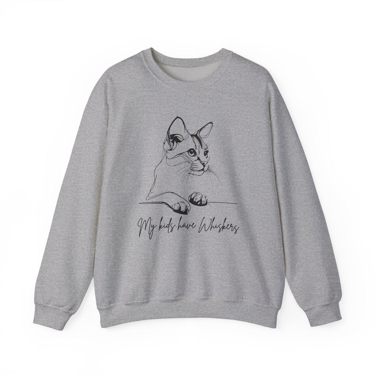 Cozy Cat Lover Sweatshirt, My Kids Have Whiskers Design, Unisex Cat Line art Crewneck, Gift for Cat Owners, Pet Lover Apparel
