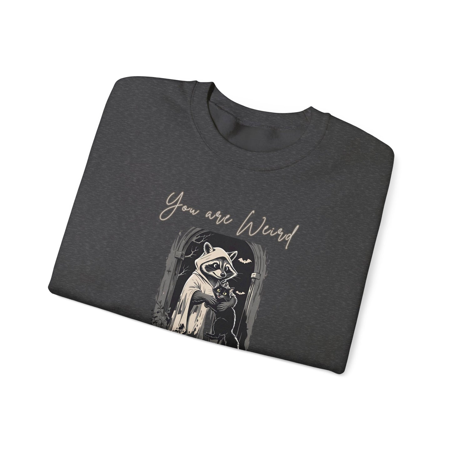 Raccoon Humor Crewneck Sweatshirt - You are Weird, I'll Keep You, Funny Halloween Gift, Pet Lover Apparel, Cozy Unisex Sweatshirt
