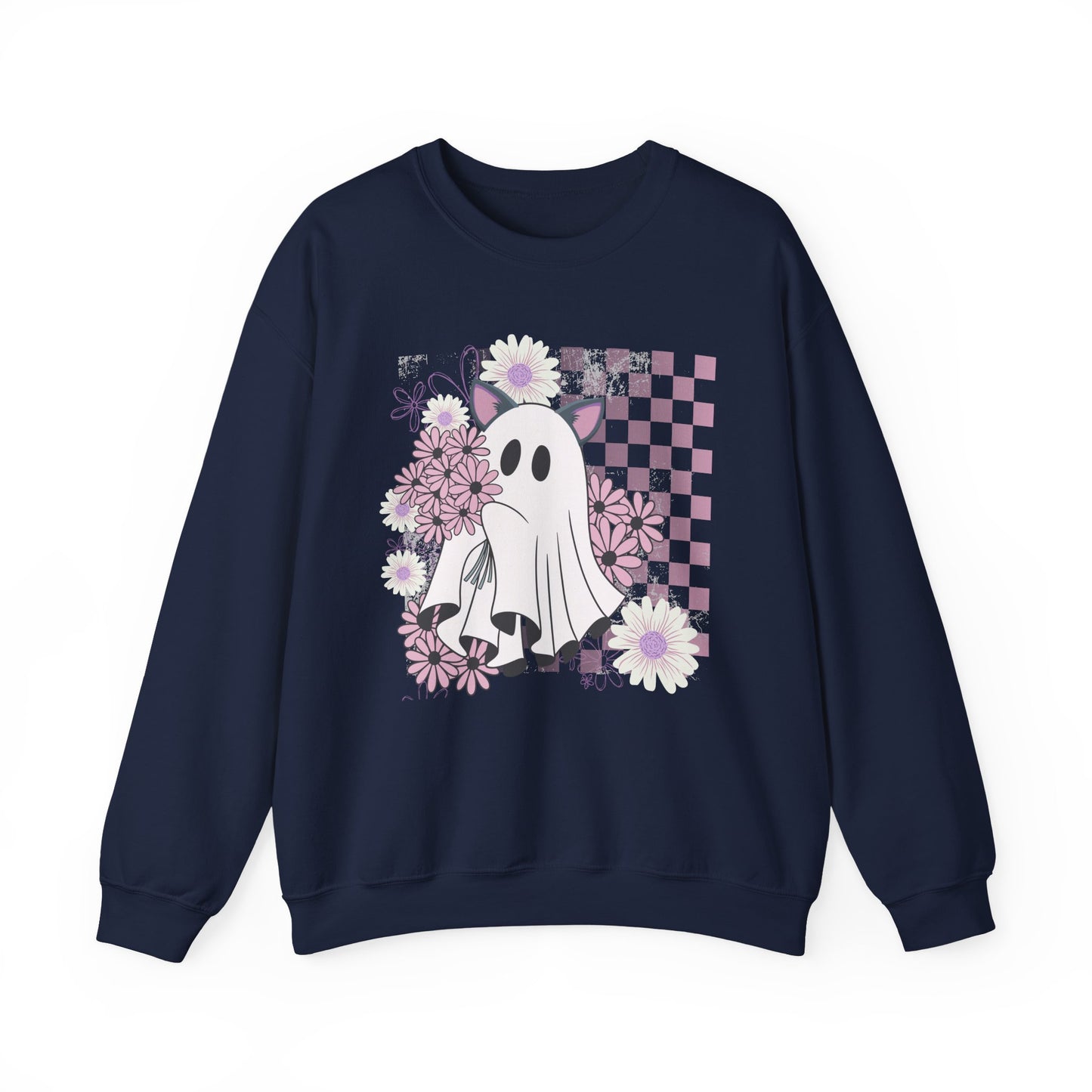 Whimsical Ghost Floral Crewneck Sweatshirt, Cute Fall Apparel, Halloween Sweater, Cozy Unisex Clothing, Spooky Season Fashion
