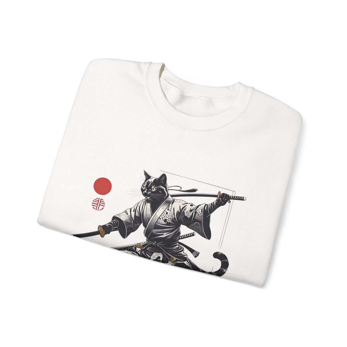 Samurai Cat Crewneck Sweatshirt - Cozy Unisex Pullover, Unique Anime Gift, Cat Lover Apparel, Artful Streetwear, Relaxed Fit Fashion