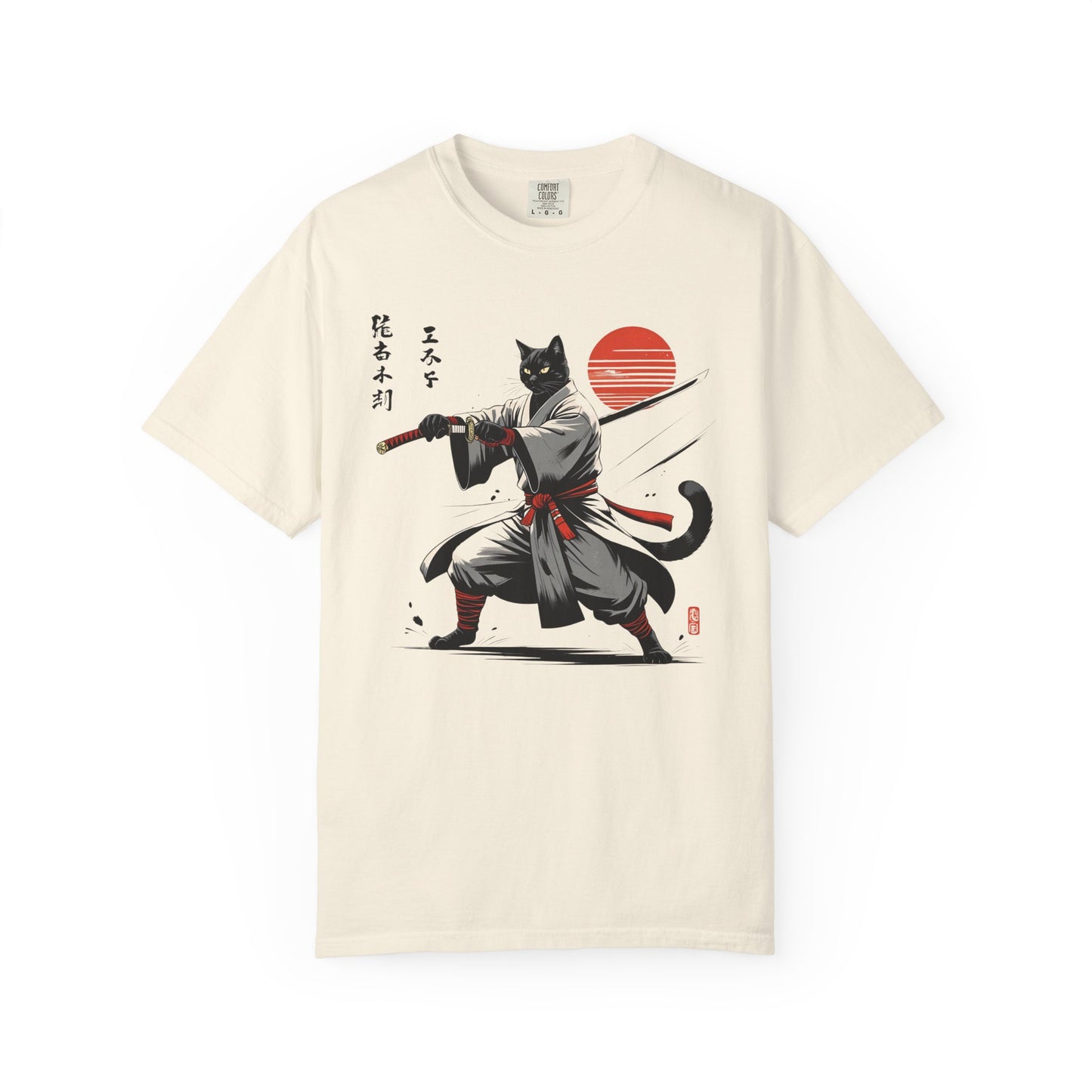 Samurai Cat Youkai T-shirt, Unisex Garment-Dyed Tee, Cat Lover Shirt, Japanese Art Tee, Gifts for Anime Fans, Fun Casual Wear