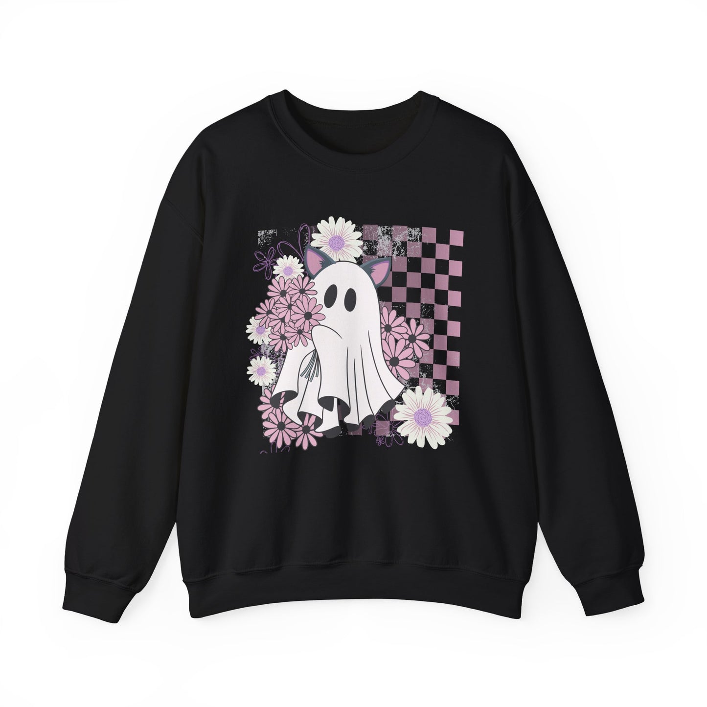 Whimsical Ghost Floral Crewneck Sweatshirt, Cute Fall Apparel, Halloween Sweater, Cozy Unisex Clothing, Spooky Season Fashion