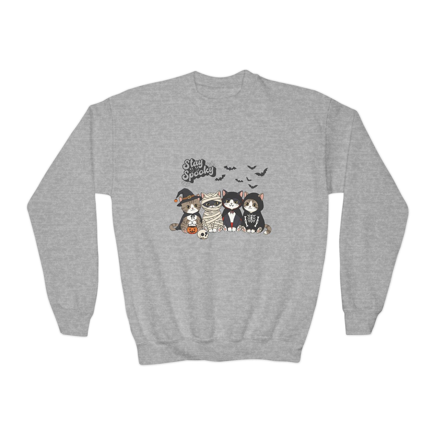 Spooky Crewneck Sweatshirt for Kids, Halloween Kids Sweatshirt, Cute Cat and Owl Design, Cozy Youth Sweater, Gift for Children