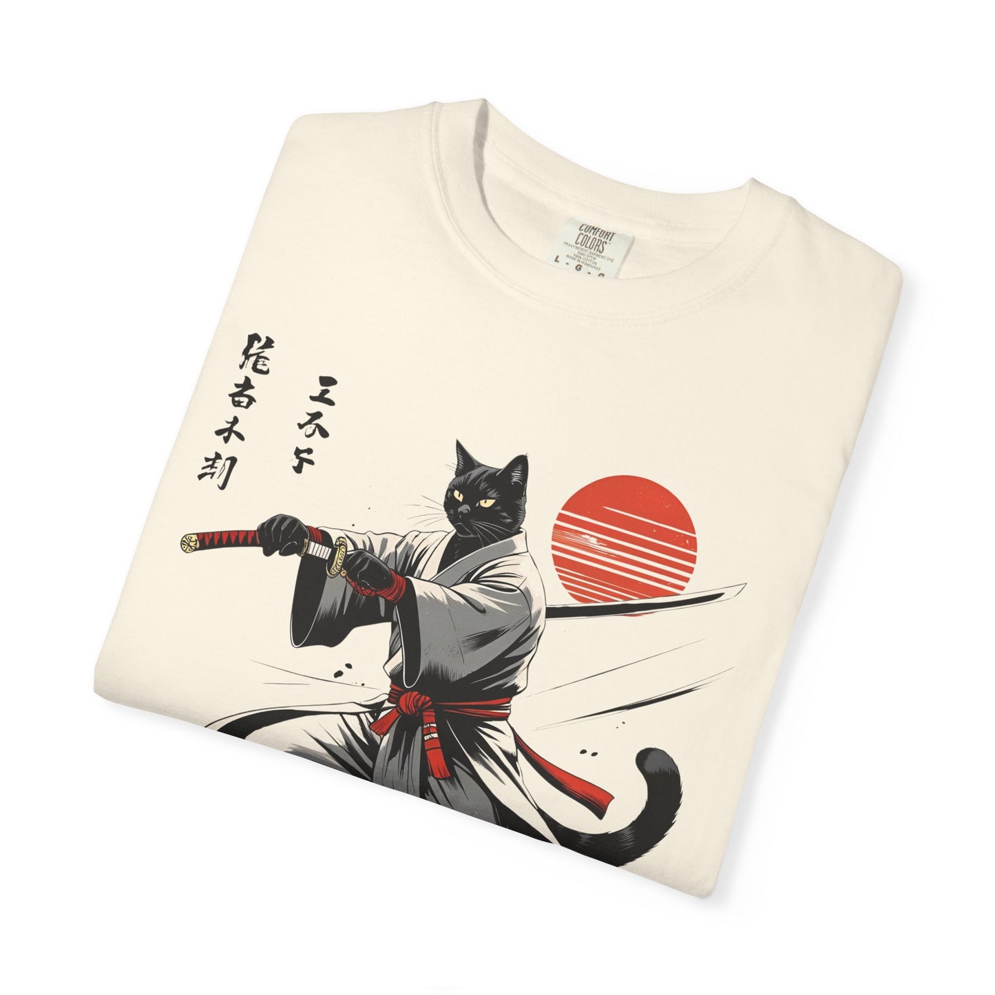 Samurai Cat Youkai T-shirt, Unisex Garment-Dyed Tee, Cat Lover Shirt, Japanese Art Tee, Gifts for Anime Fans, Fun Casual Wear