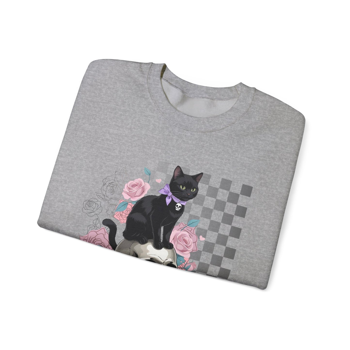 Gothic Cat Sweatshirt - Unisex Heavy Blend™ Crewneck, Cozy Gift for Cat Lovers, Halloween Apparel, Casual Wear, Unique Design