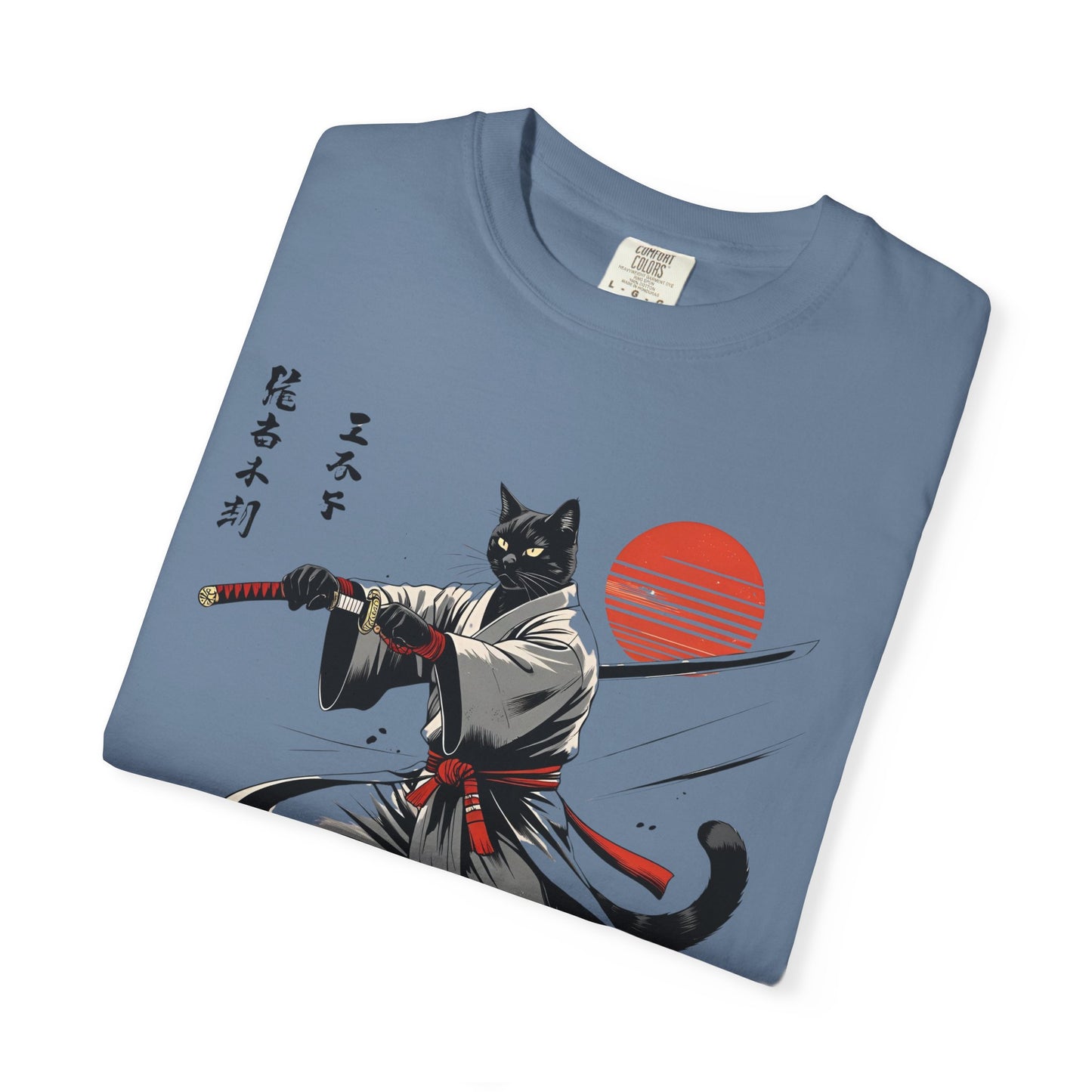 Samurai Cat Youkai T-shirt, Unisex Garment-Dyed Tee, Cat Lover Shirt, Japanese Art Tee, Gifts for Anime Fans, Fun Casual Wear