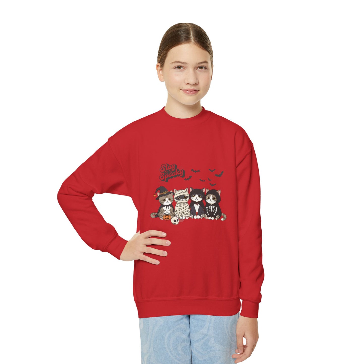 Spooky Crewneck Sweatshirt for Kids, Halloween Kids Sweatshirt, Cute Cat and Owl Design, Cozy Youth Sweater, Gift for Children