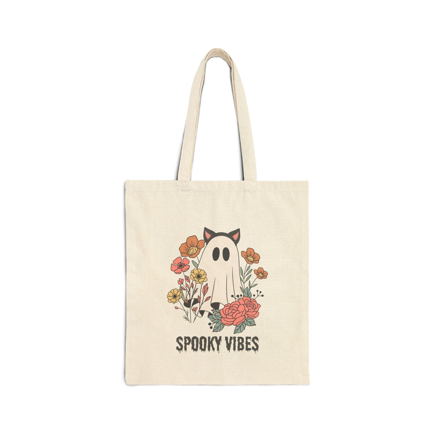 Spooky Vibes Cotton Canvas Tote Bag, Autumn Shopping Bag, Halloween Tote, Eco-Friendly Gift, Cute Reusable Bag