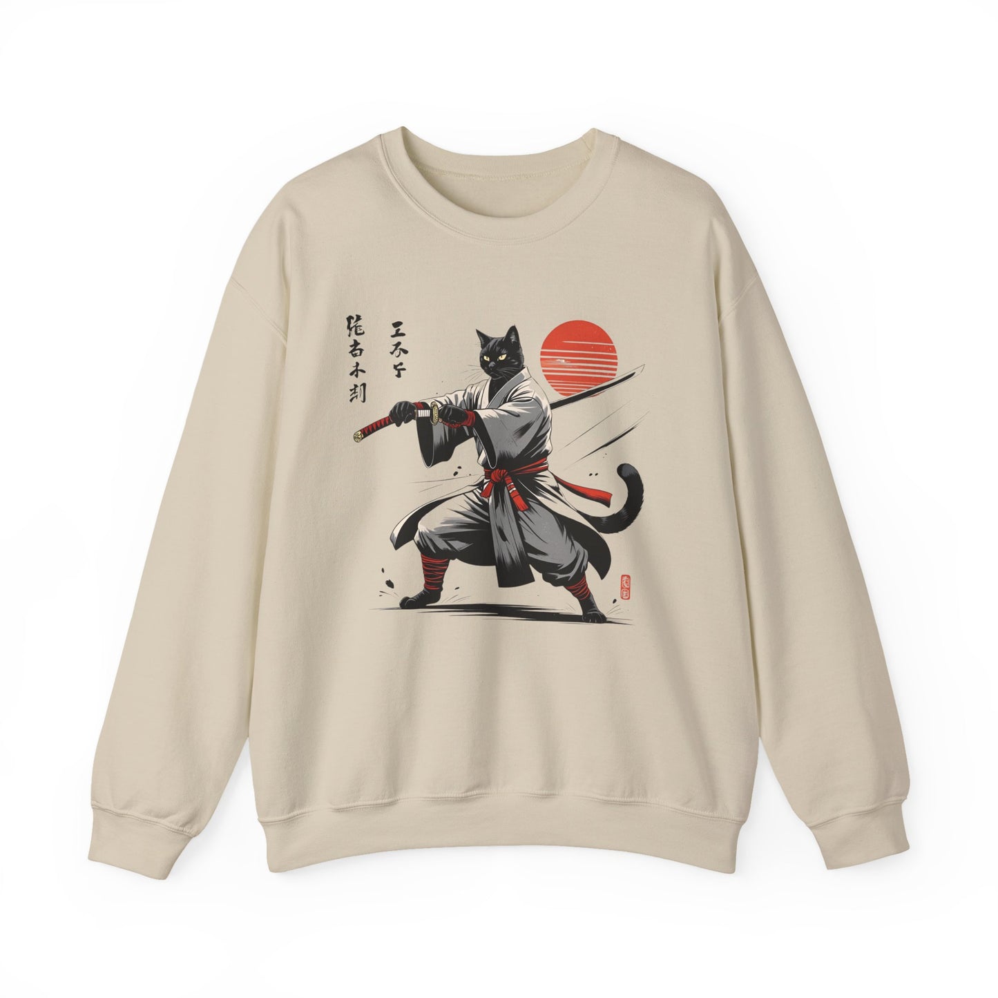 Samurai Cat Sweatshirt, Comfy Unisex Crewneck for Anime Lovers, Gift for Cat Owners, Stylish Streetwear, Perfect for Casual Outings