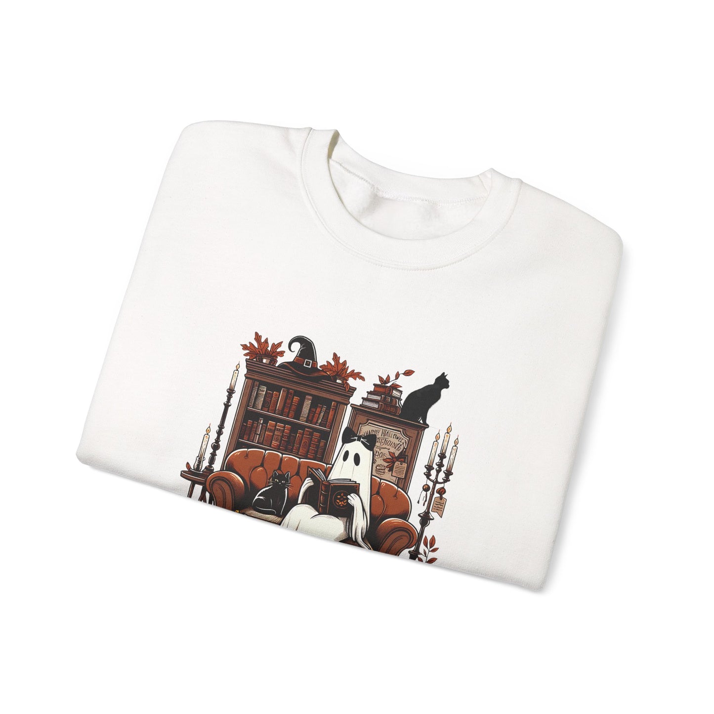 Cozy Literary Halloween Sweatshirt - Perfect for Book Lovers, Cat Lovers, Halloween, Fall Fashion, Gift for Readers, Literary Gift