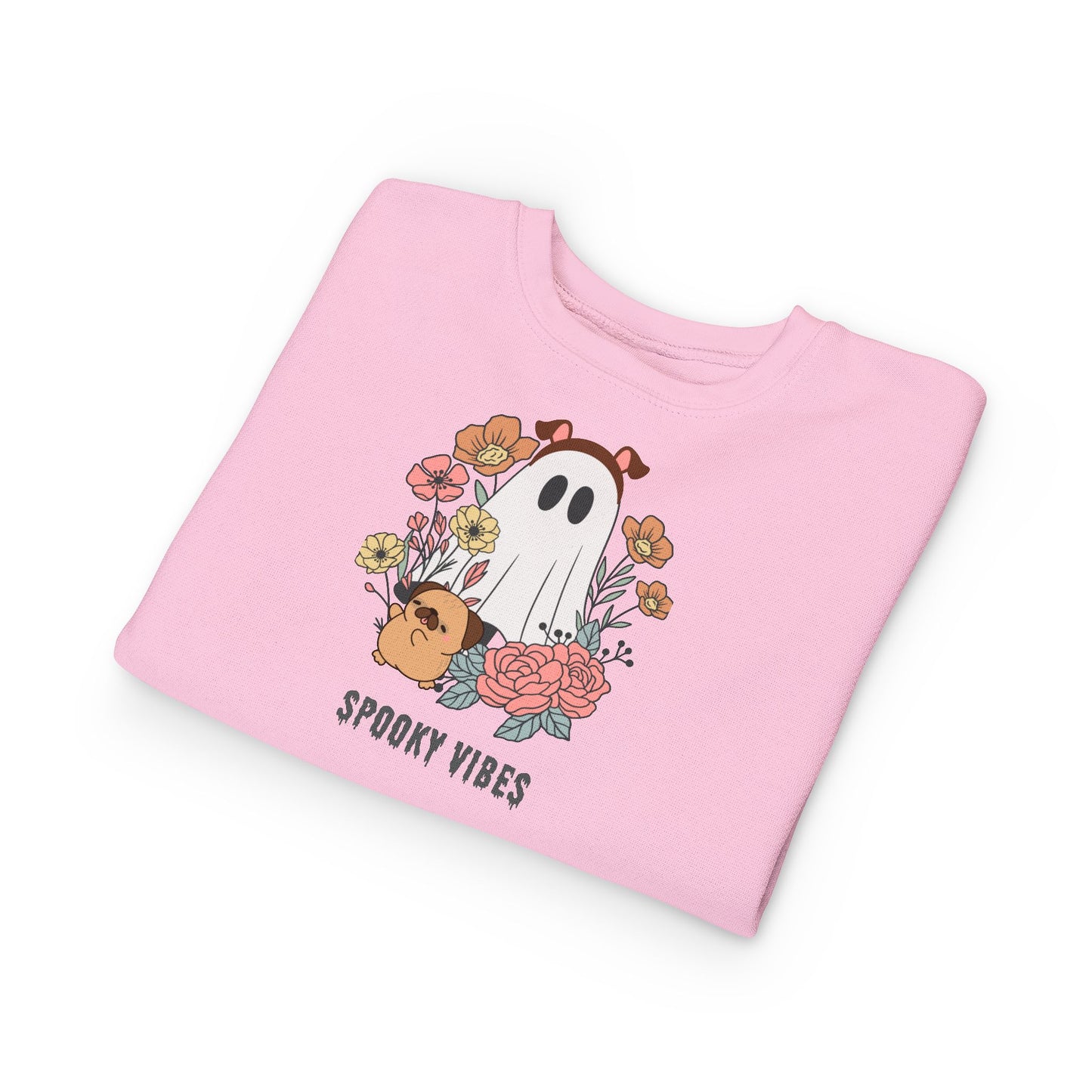Spooky Vibes Toddler Sweatshirt, Cute Kids' Apparel, Halloween Outfit, Cozy Fall Clothing, Fun Ghost Design, Flower Print