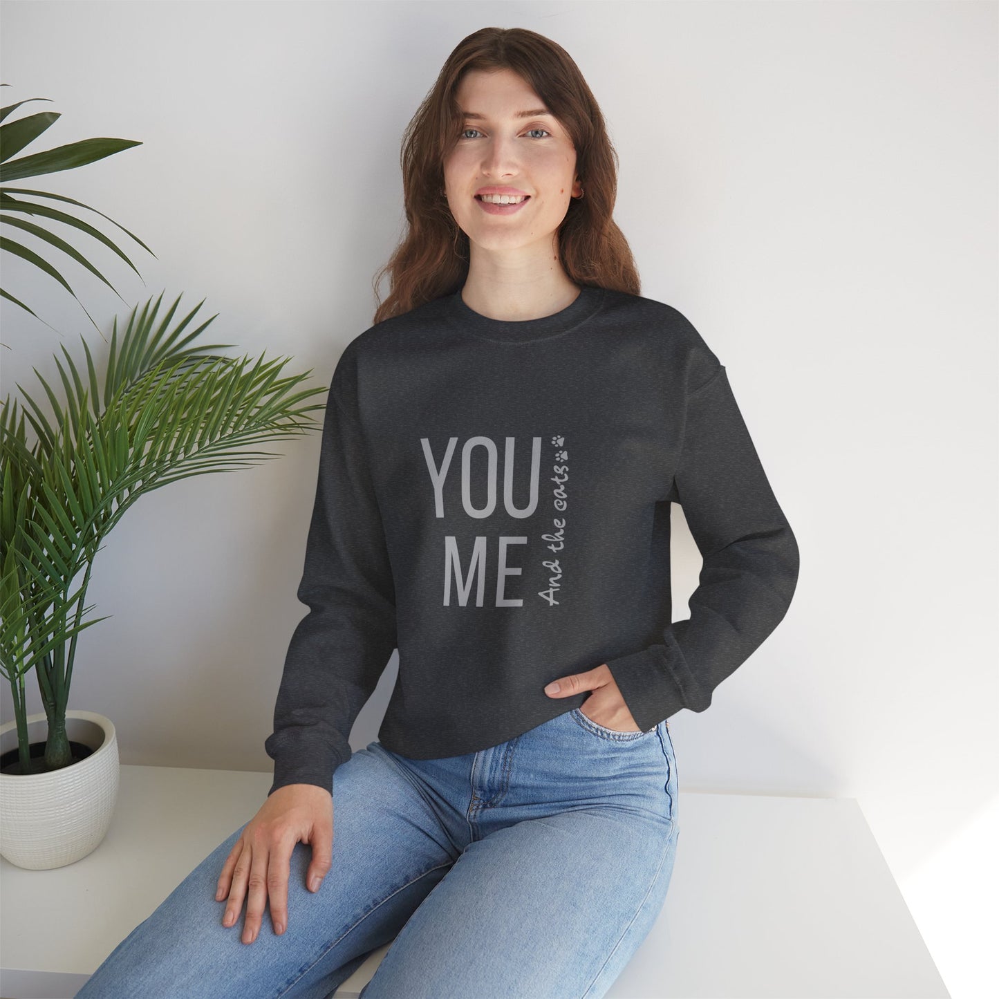 Romantic You Me and the Cats, Unisex Crewneck Sweatshirt | Perfect Gift for Couples, Cozy Lounge Wear, Relationship Apparel