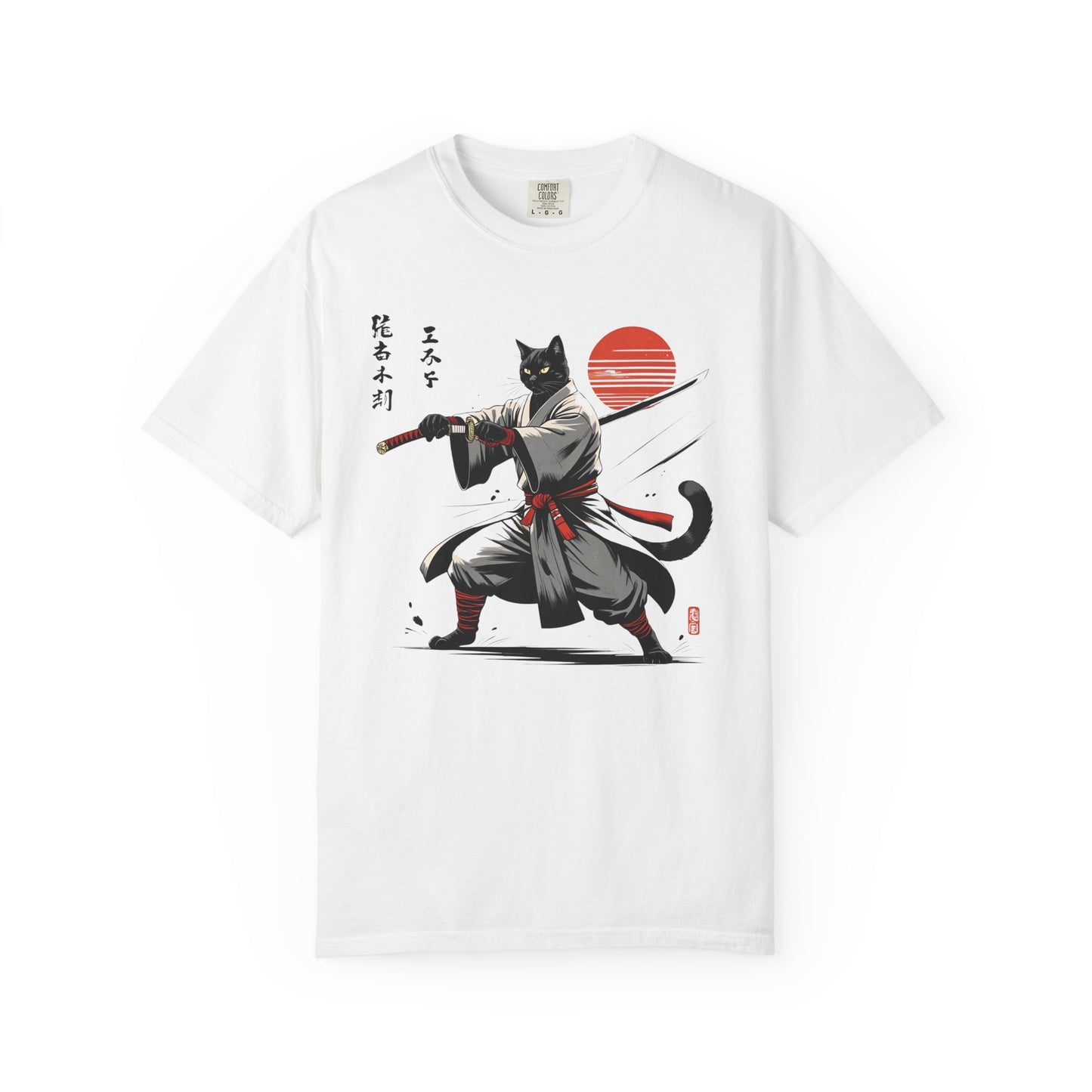Samurai Cat Youkai T-shirt, Unisex Garment-Dyed Tee, Cat Lover Shirt, Japanese Art Tee, Gifts for Anime Fans, Fun Casual Wear