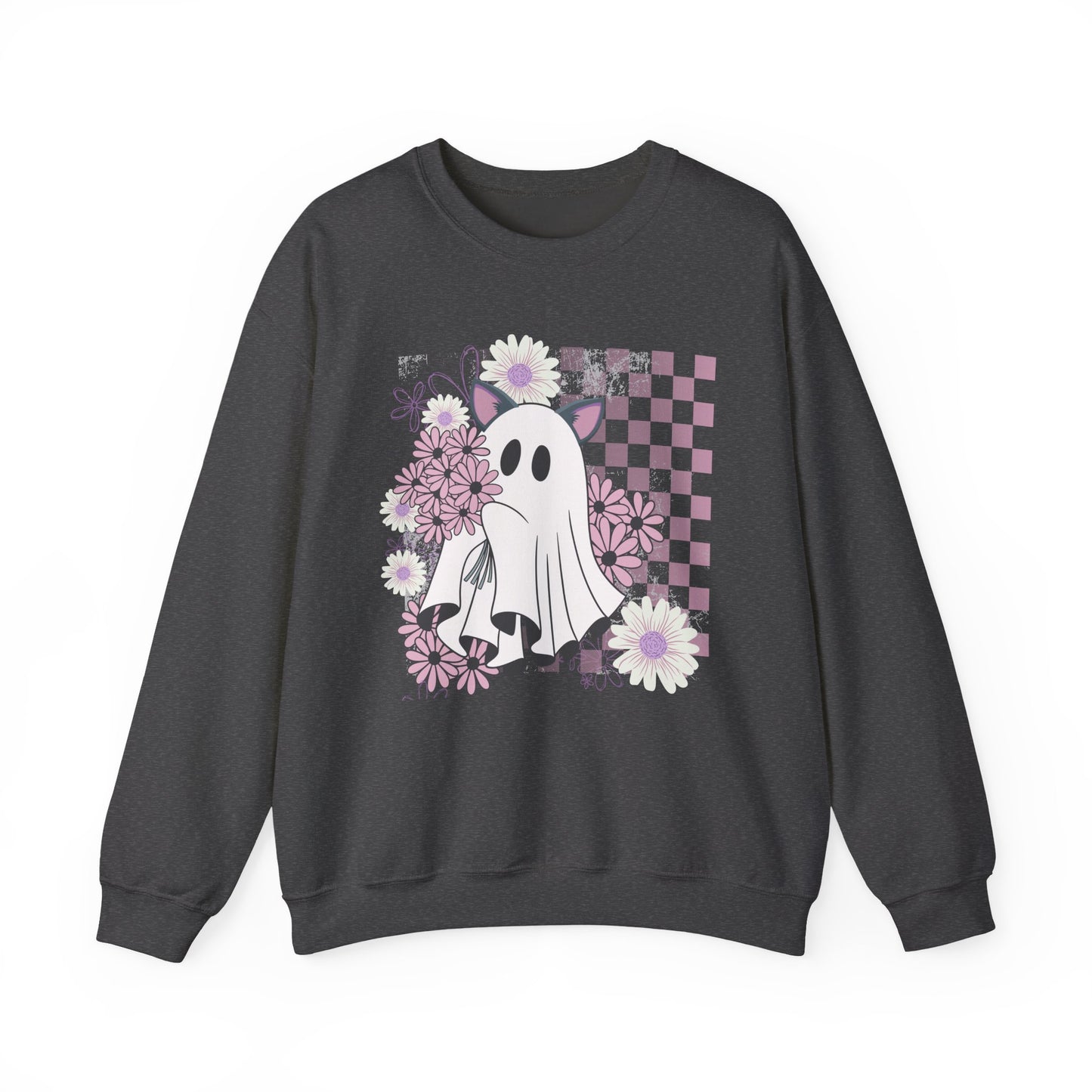 Whimsical Ghost Floral Crewneck Sweatshirt, Cute Fall Apparel, Halloween Sweater, Cozy Unisex Clothing, Spooky Season Fashion
