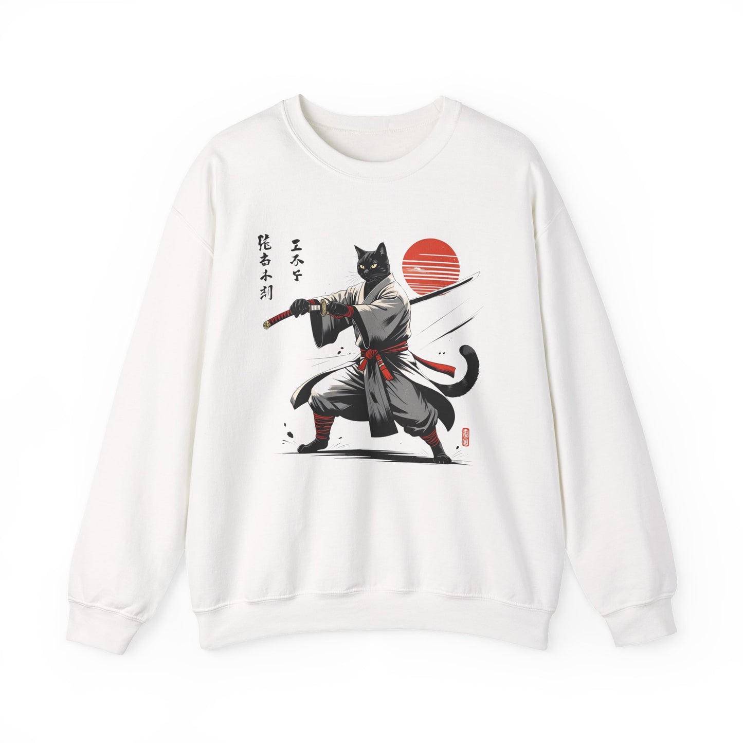 Samurai Cat Sweatshirt, Comfy Unisex Crewneck for Anime Lovers, Gift for Cat Owners, Stylish Streetwear, Perfect for Casual Outings