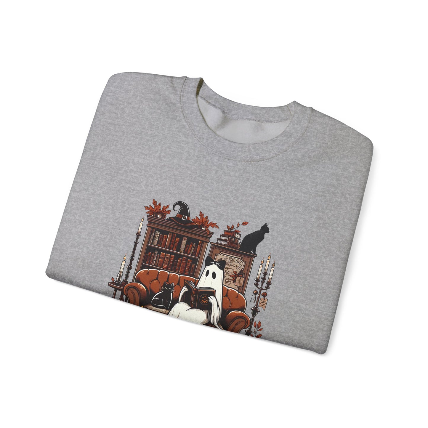 Cozy Literary Halloween Sweatshirt - Perfect for Book Lovers, Cat Lovers, Halloween, Fall Fashion, Gift for Readers, Literary Gift