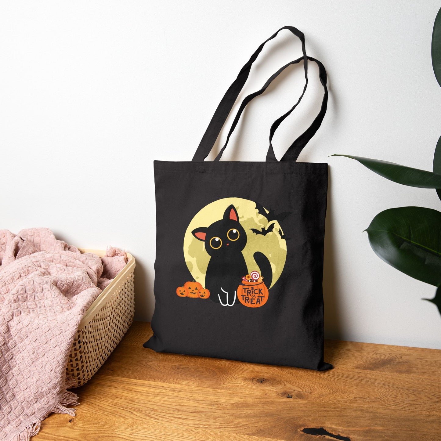 Halloween Cat Tote Bag, Cute Trick or Treat Canvas Bag, Black Cat Shopping Bag, Eco-Friendly Halloween Gift, Fall Accessories