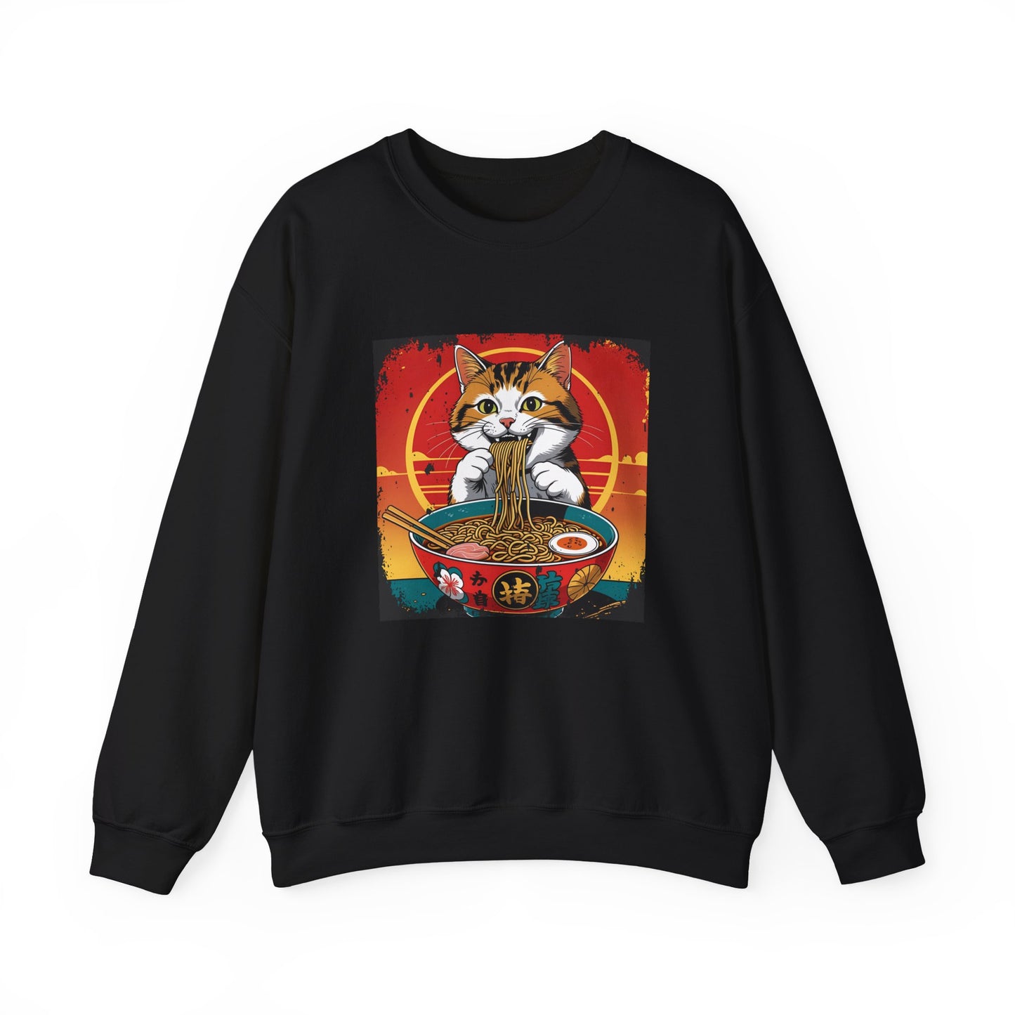 Cozy Cat Ramen Sweatshirt | Unisex Crewneck, Gift for Cat Lovers, Cute Foodie Apparel, Perfect for Fall, Weekend Wear, Animal Lover Gift