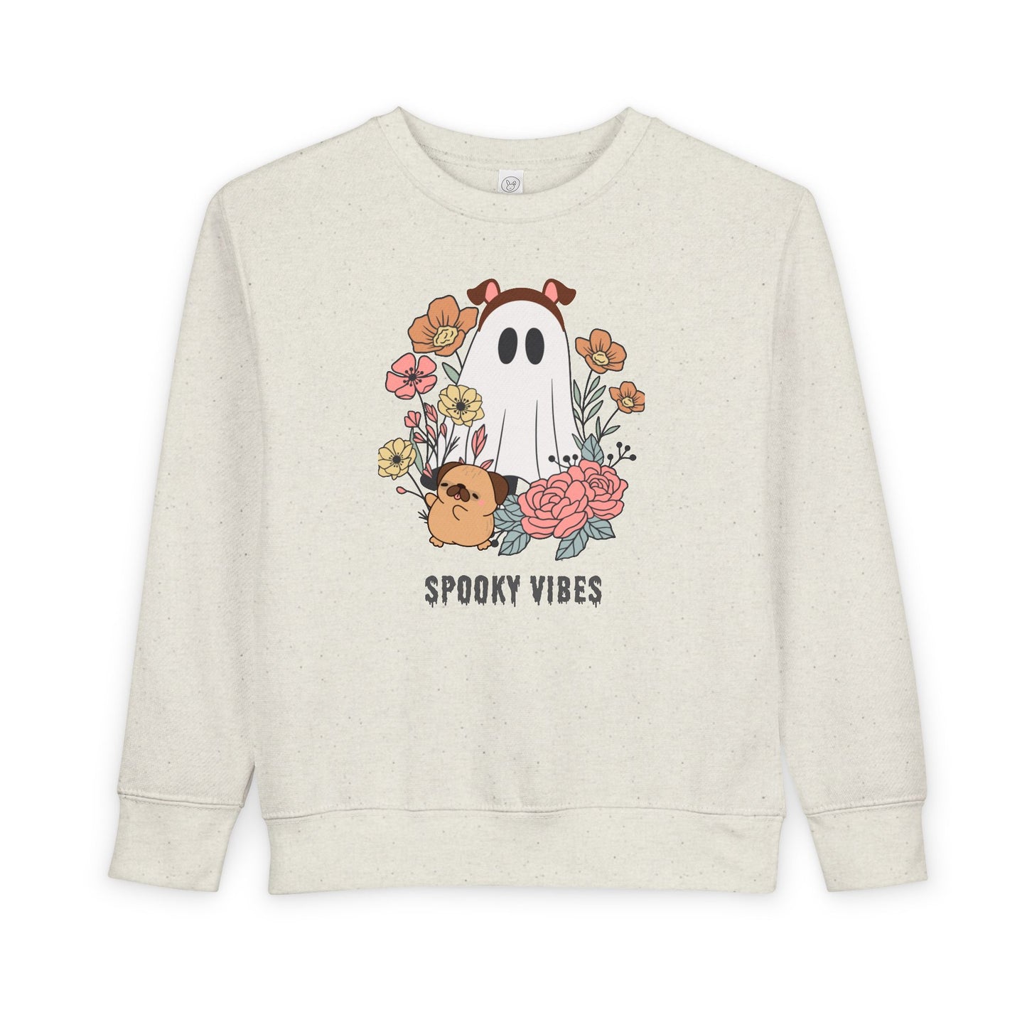 Spooky Vibes Toddler Sweatshirt, Cute Kids' Apparel, Halloween Outfit, Cozy Fall Clothing, Fun Ghost Design, Flower Print