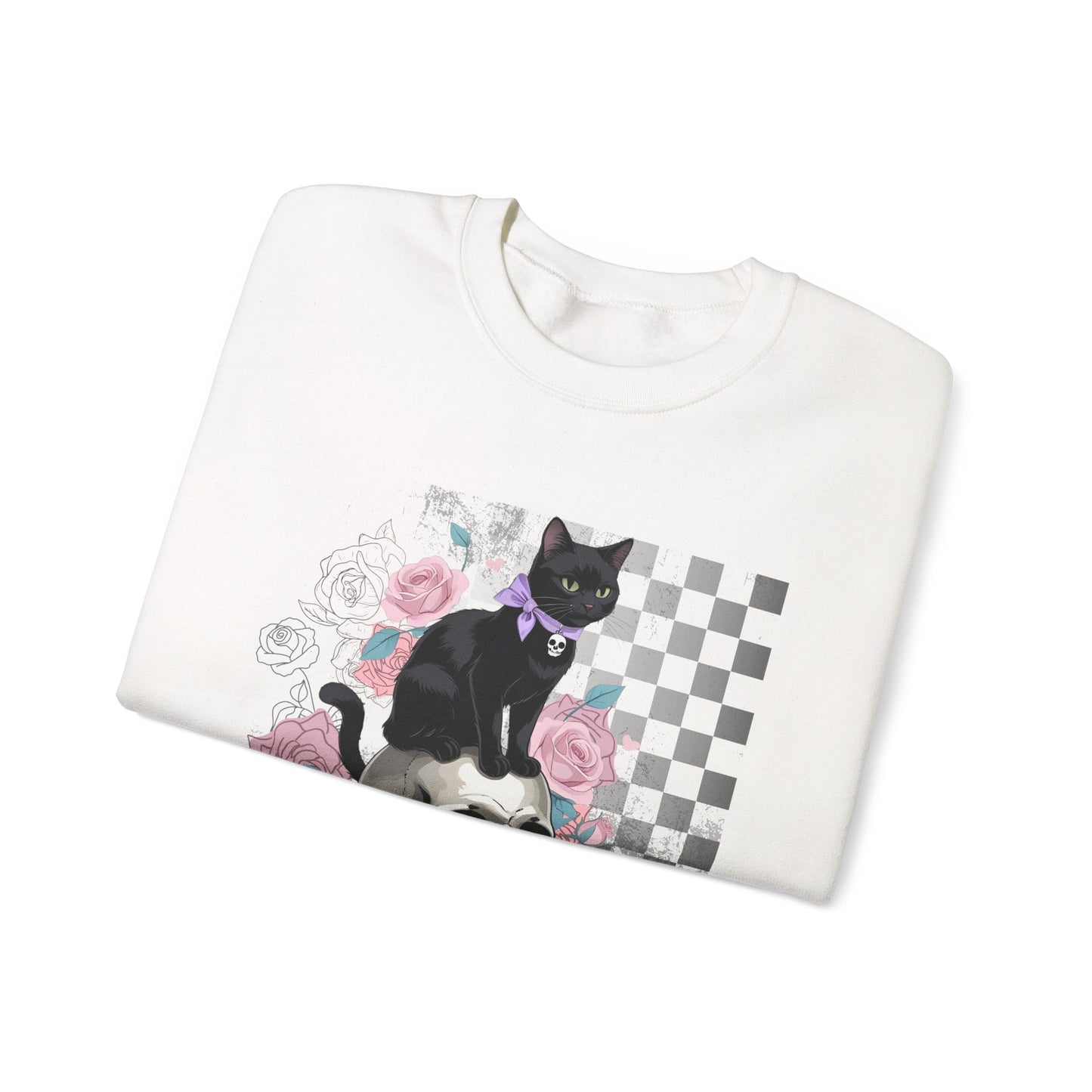 Gothic Cat Sweatshirt - Unisex Heavy Blend™ Crewneck, Cozy Gift for Cat Lovers, Halloween Apparel, Casual Wear, Unique Design