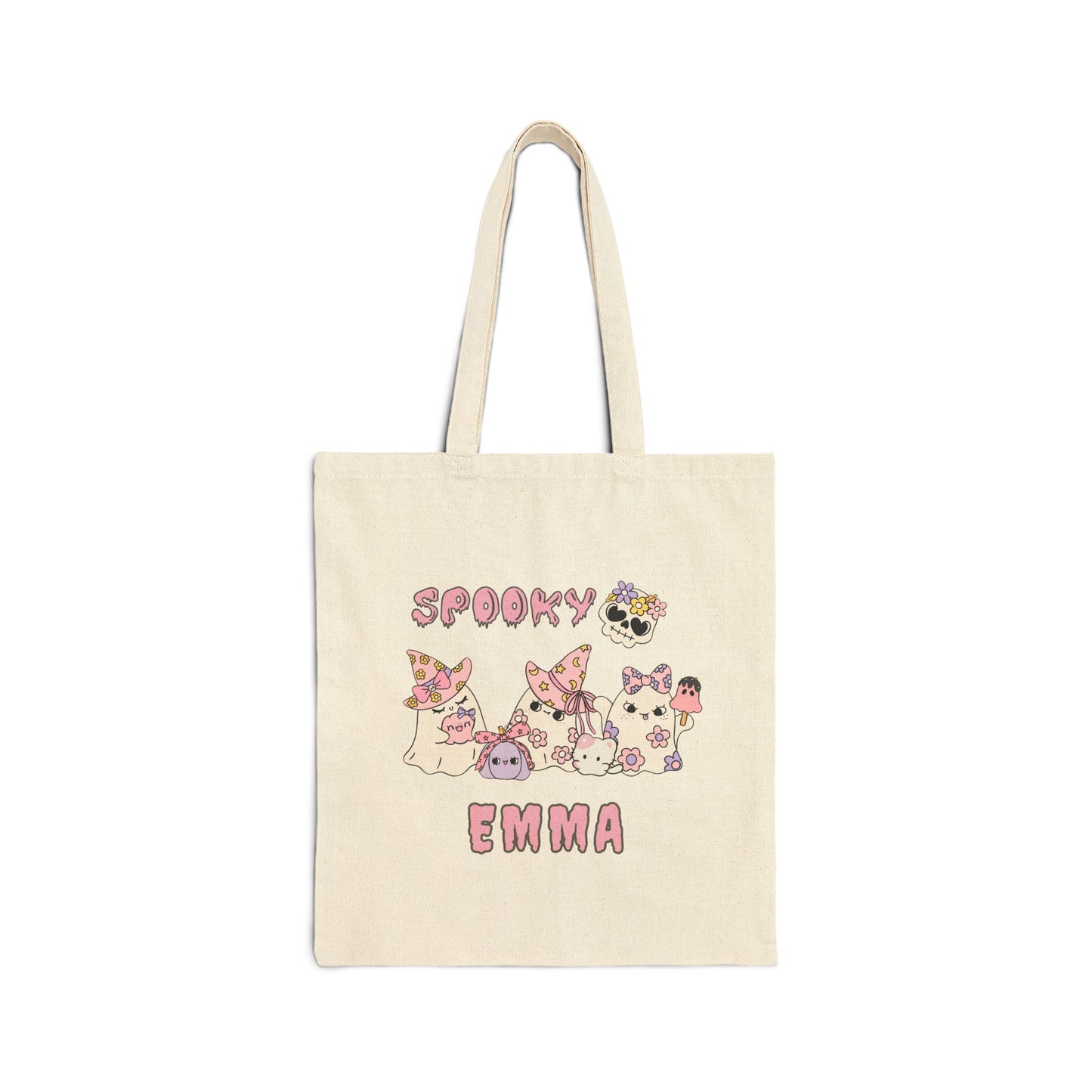 Spooky Personalized Cotton Canvas Tote Bag, Halloween Trick or Treat Tote, Eco-Friendly Shopping Bag, Cute Gift for Kids, Festival Bag, Custom Name Bag