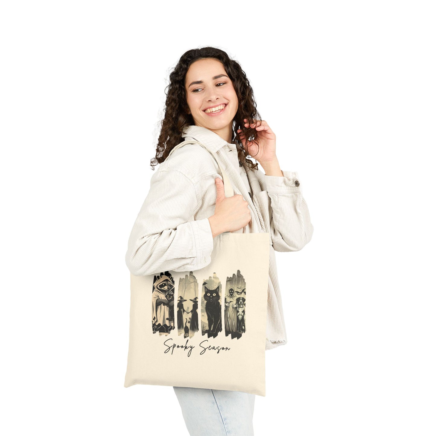 Spooky Season Cotton Canvas Tote Bag, Halloween Shopping Bag, Eco-Friendly Tote, Trick or Treat Tote, Seasonal Gift Bag