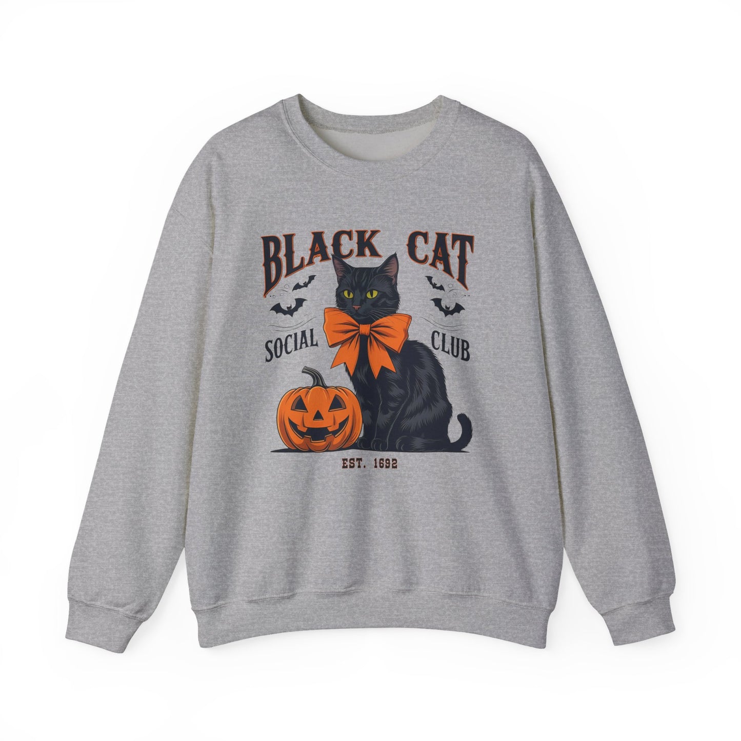 Halloween Themed Sweatshirt, Cozy Fall Apparel, Black Cat Sweatshirt, Spooky Season Clothing, Autumn Fashion, Perfect for Cat Lovers