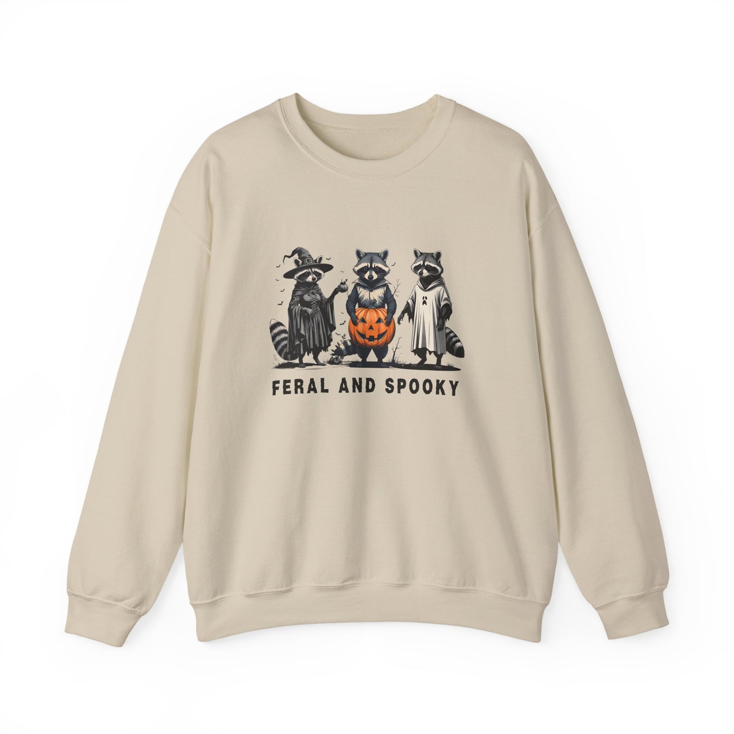 Feral and Spooky Sweatshirt | Unisex Crewneck, Halloween Raccoon Apparel, Cozy Fall Sweater, Gifts for Animal Lovers, Casual Autumn Outfit