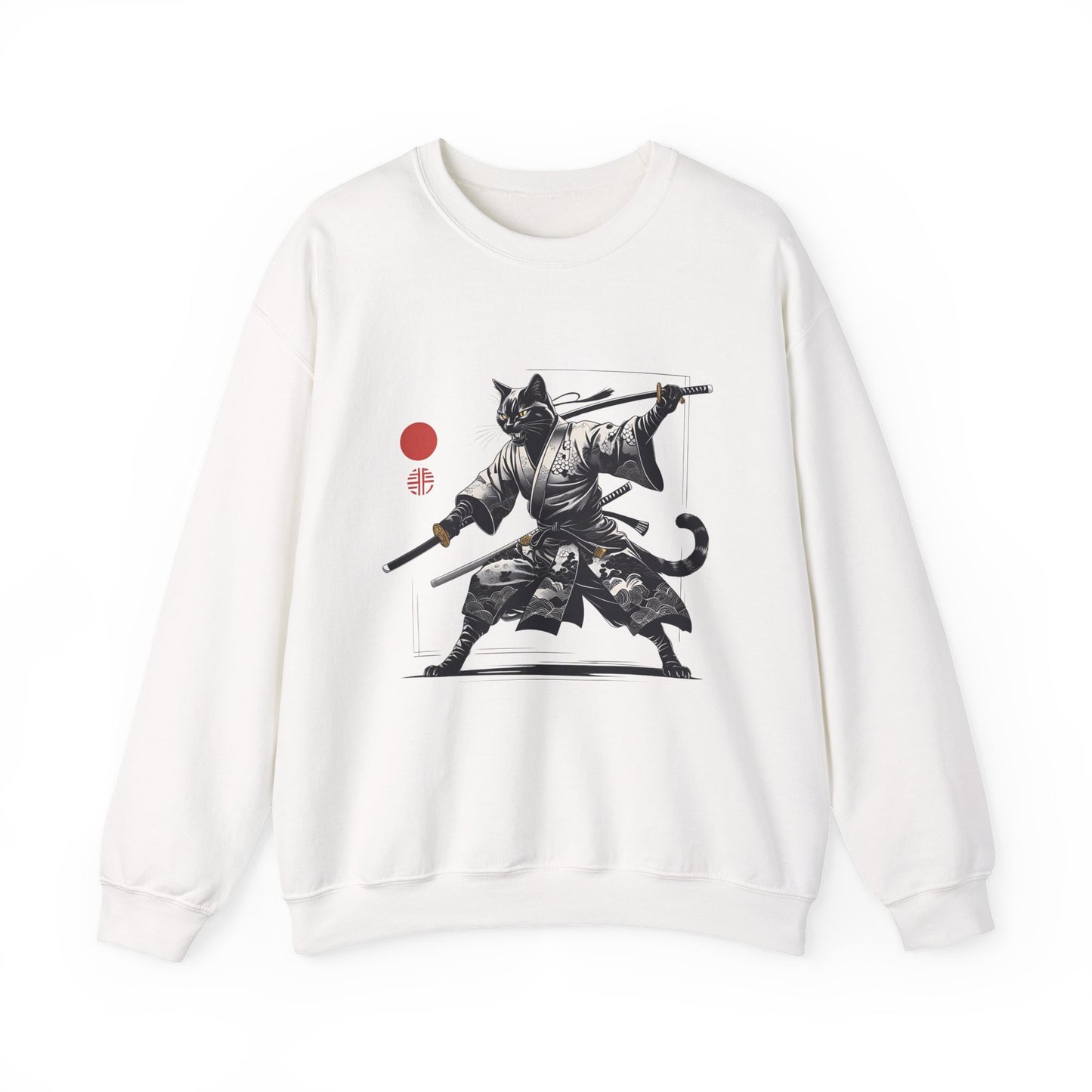 Samurai Cat Crewneck Sweatshirt - Cozy Unisex Pullover, Unique Anime Gift, Cat Lover Apparel, Artful Streetwear, Relaxed Fit Fashion