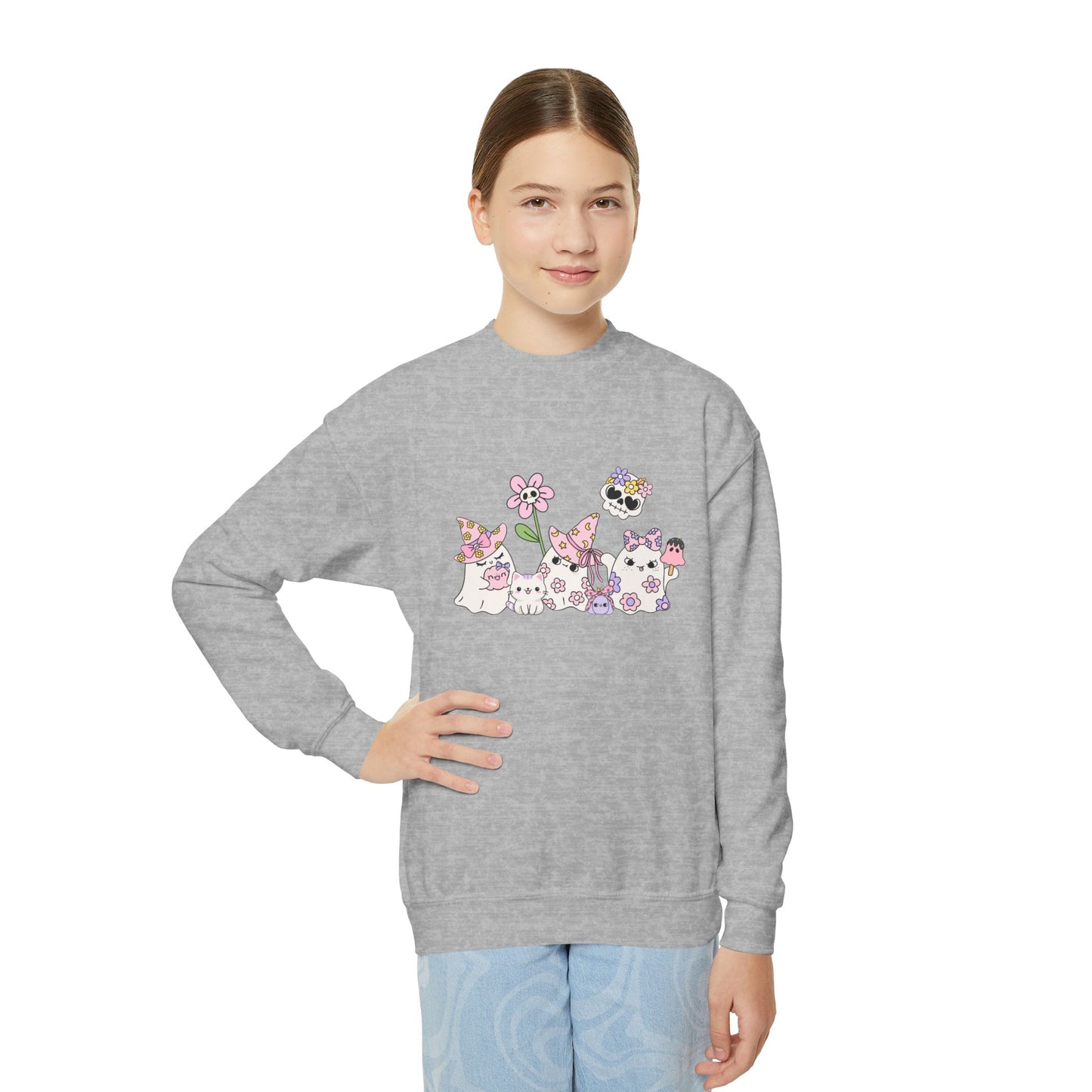 Cute Floral Youth Sweatshirt, Adorable Gift for Kids, Perfect for Spring, Birthday Present, Everyday Wear, Cozy Crewneck