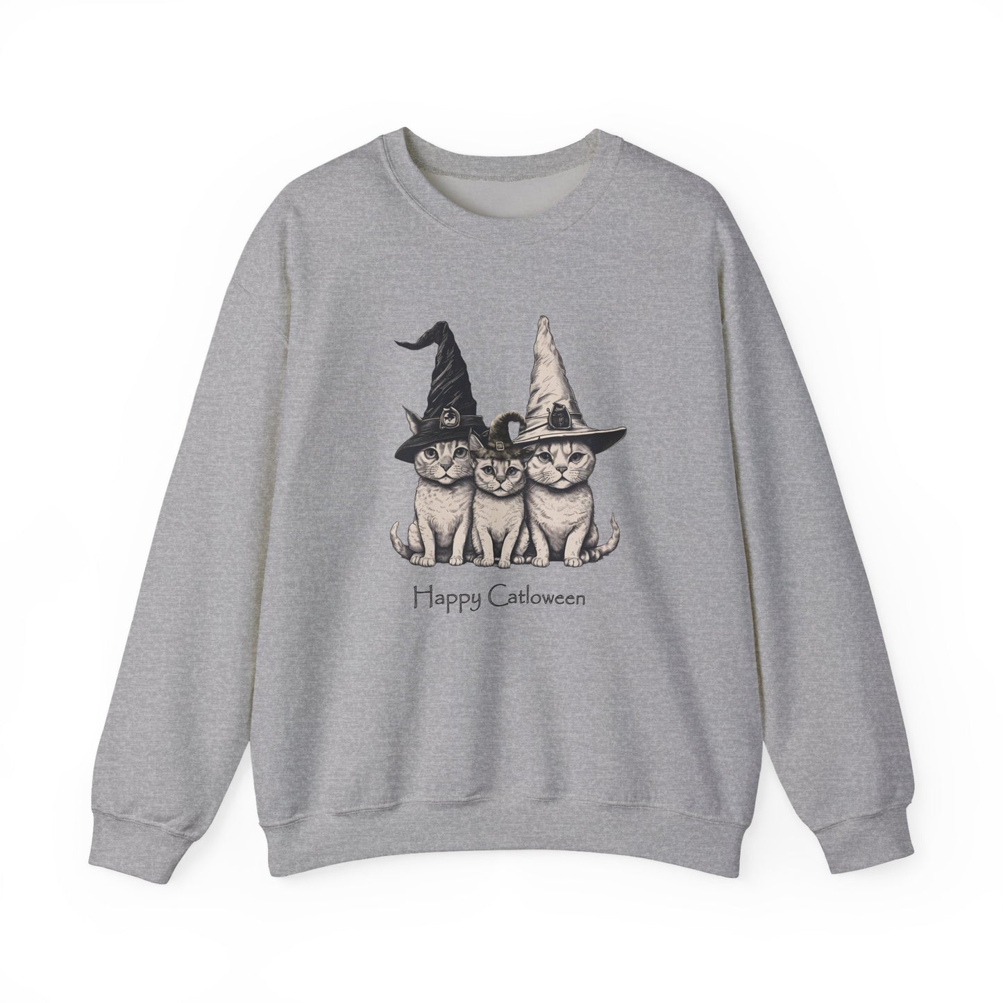 Whimsical Cat Halloween Sweatshirt, Cozy Halloween Crewneck, Fun Vintage Cat Apparel, Unisex Fall Fashion, Cat Lover Gift