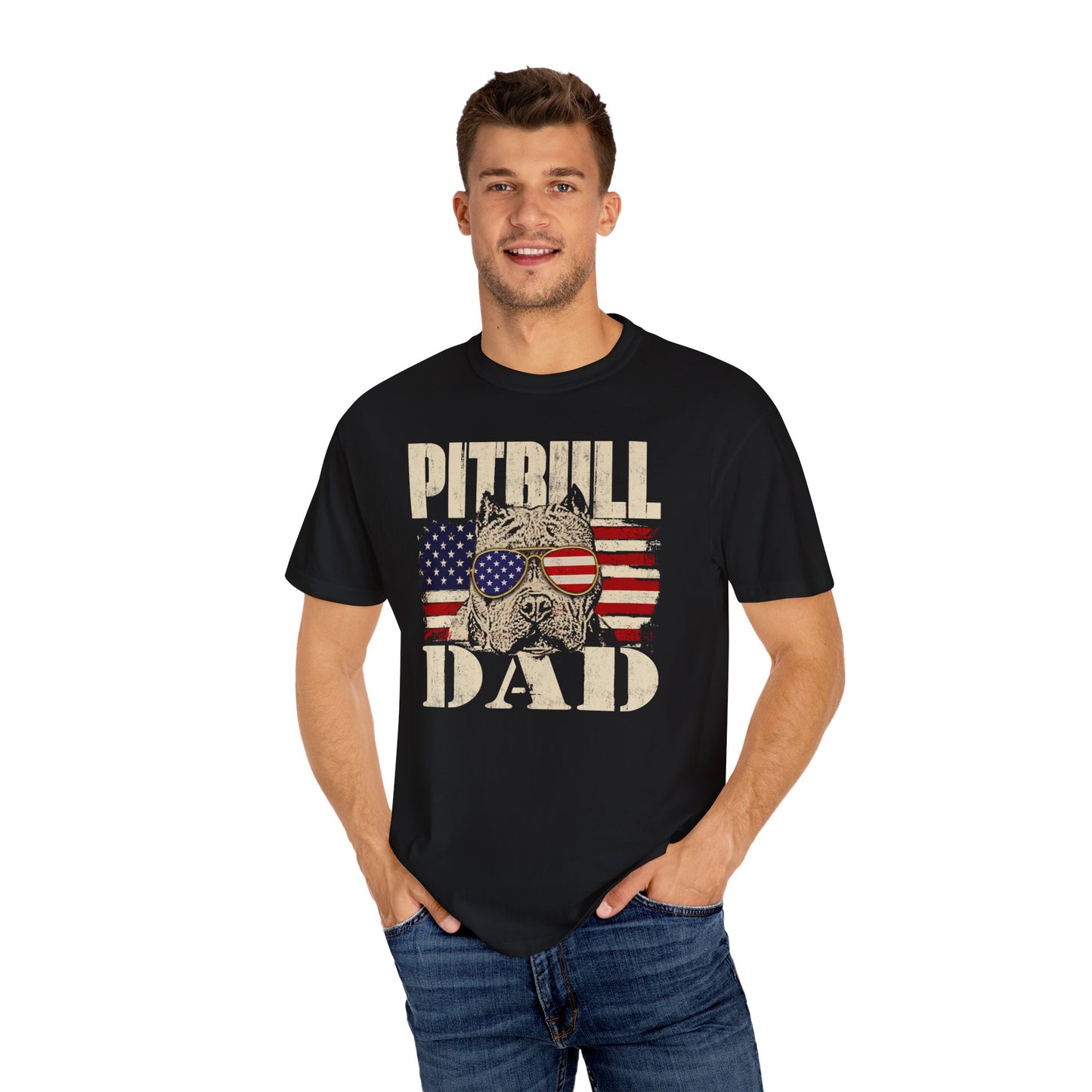 Patriotic Pitbull Dad T-Shirt - Comfortable Unisex Tee for Dog Lovers, Father's Day Gift, American Pride Apparel, Casual Wear